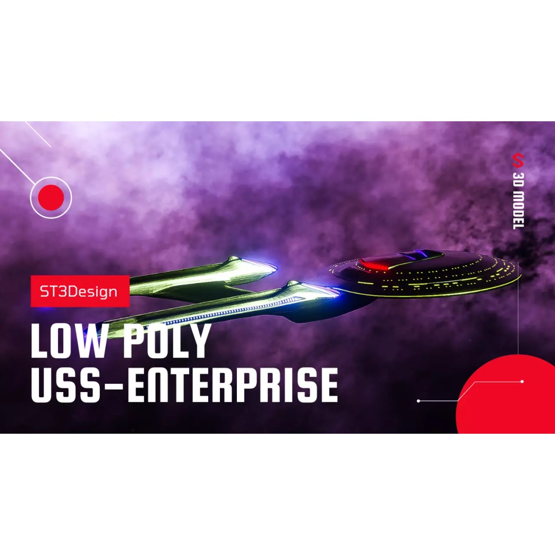 USS-Enterprise Inspired 3D Model – Low Poly Spacecraft, FBX, OBJ - View 2