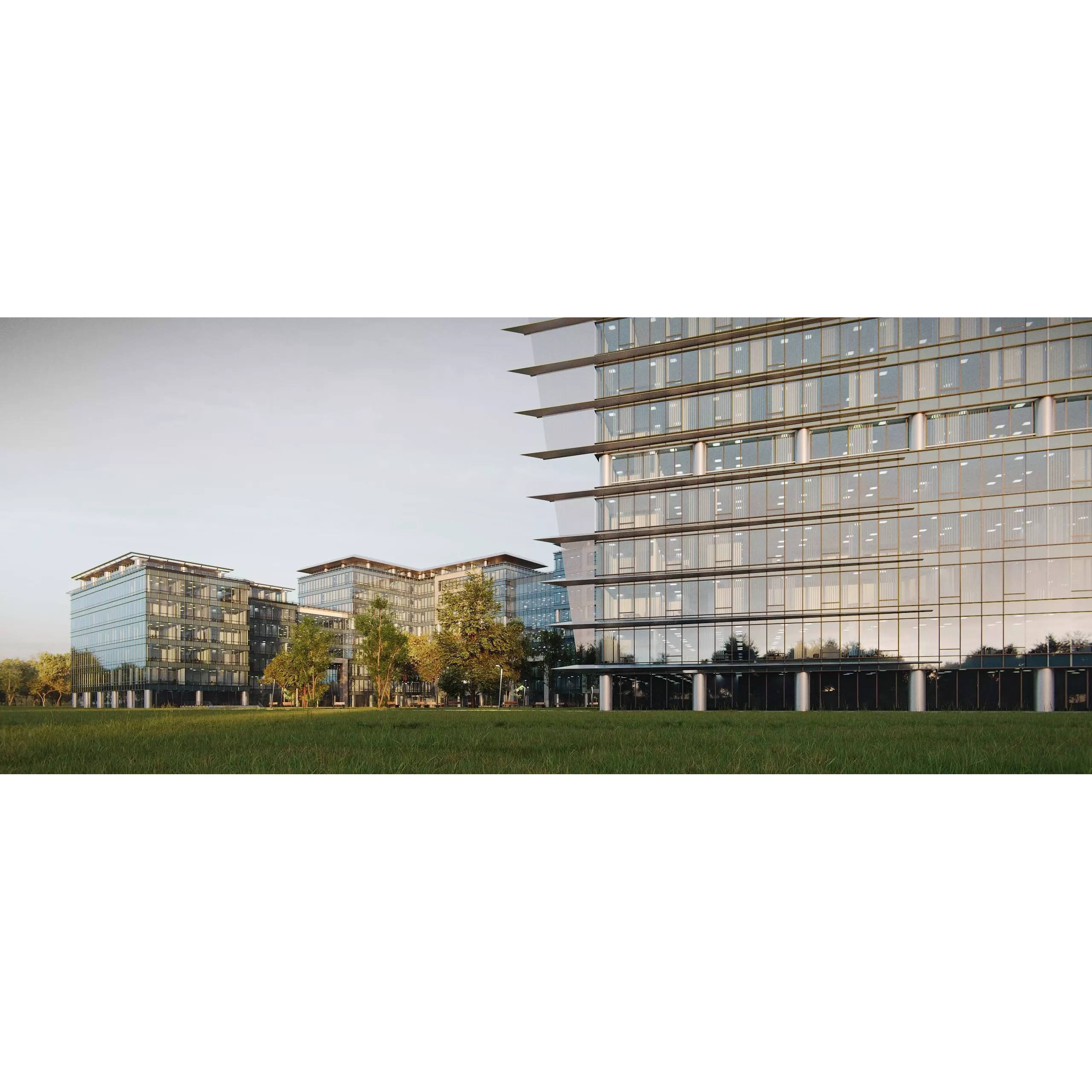 Glass Office Buildings - Modern Business Center 3D Model - View 10