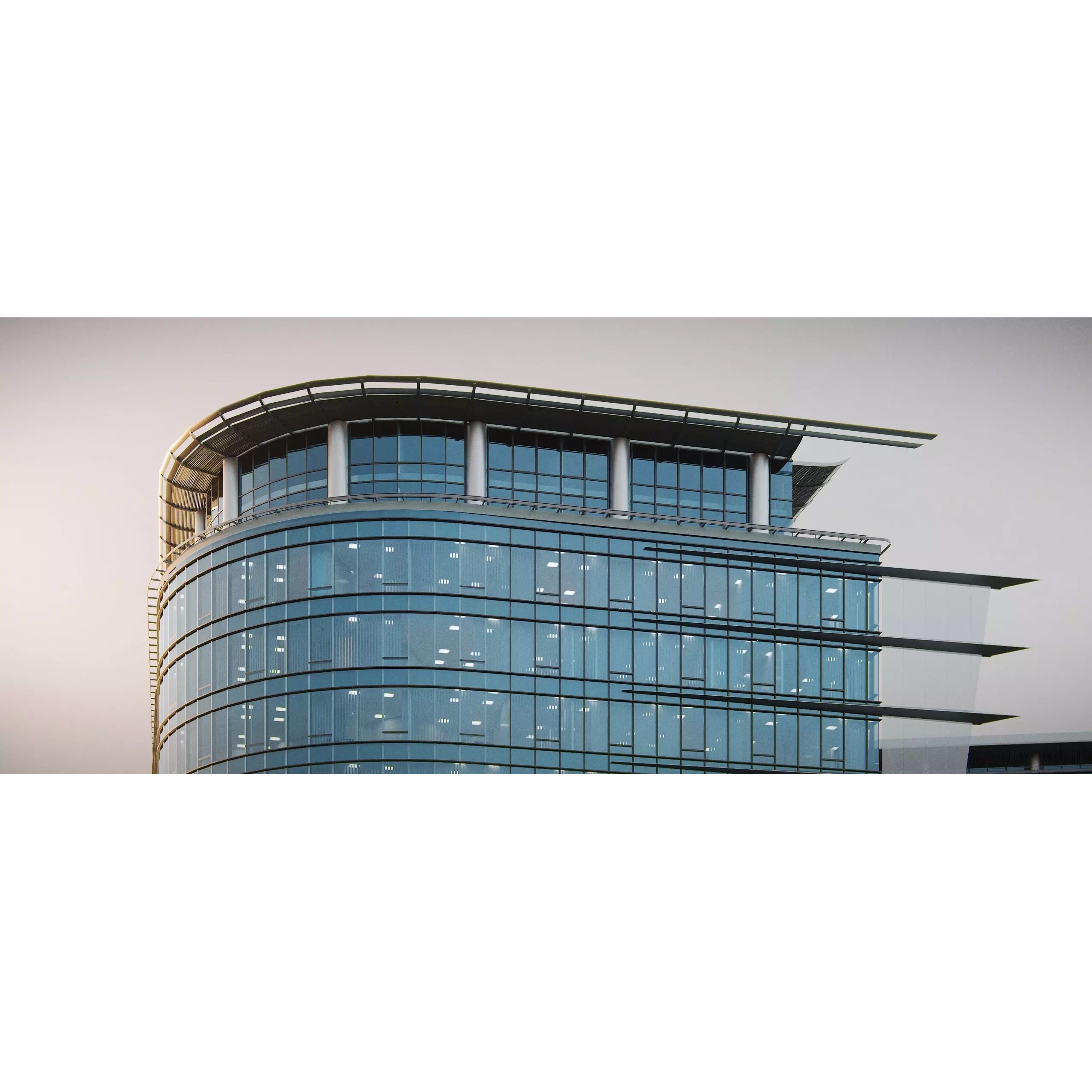 Glass Office Buildings - Modern Business Center 3D Model - View 11