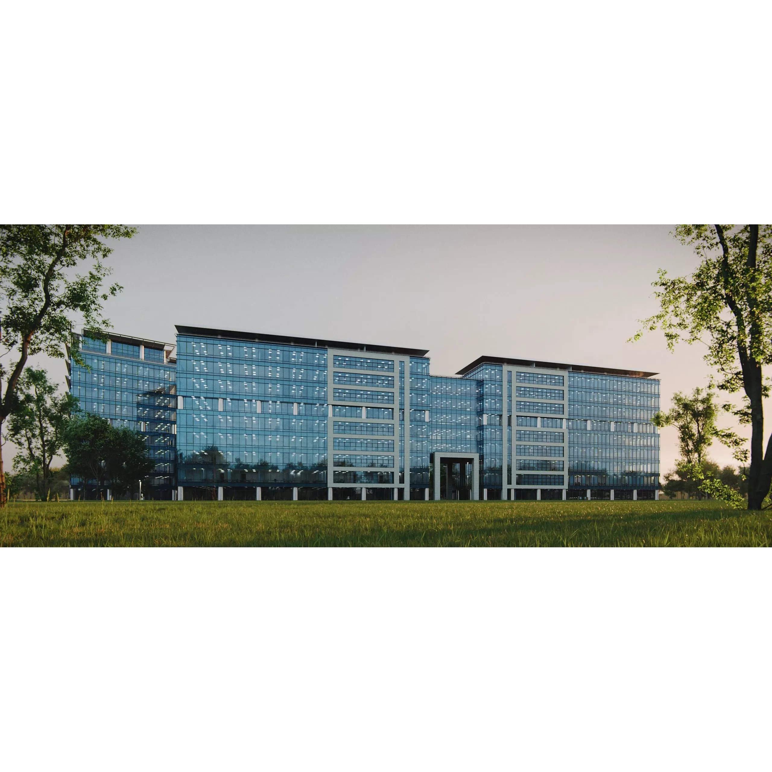 Glass Office Buildings - Modern Business Center 3D Model - View 13