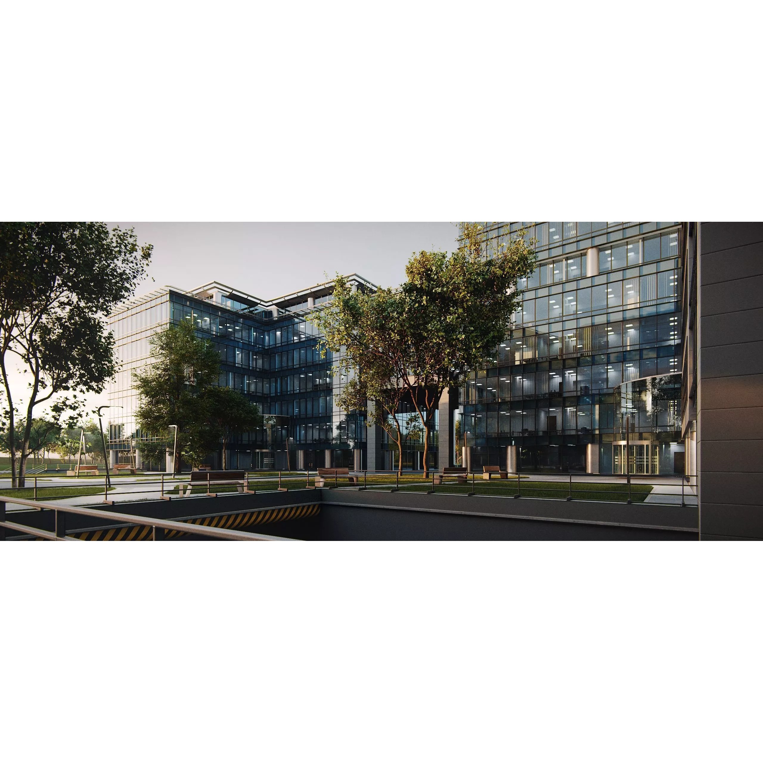 Glass Office Buildings - Modern Business Center 3D Model - View 14