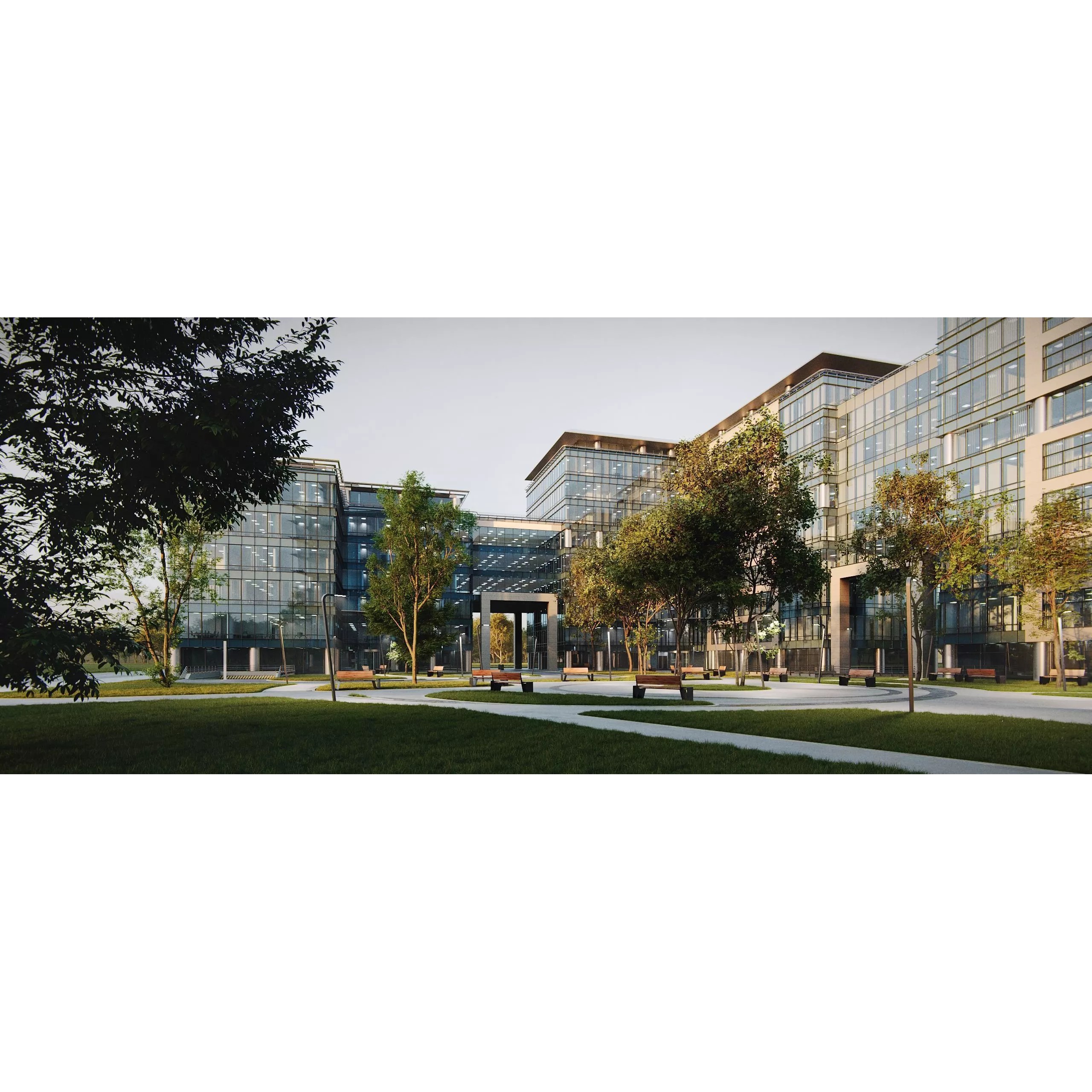 Glass Office Buildings - Modern Business Center 3D Model - View 15