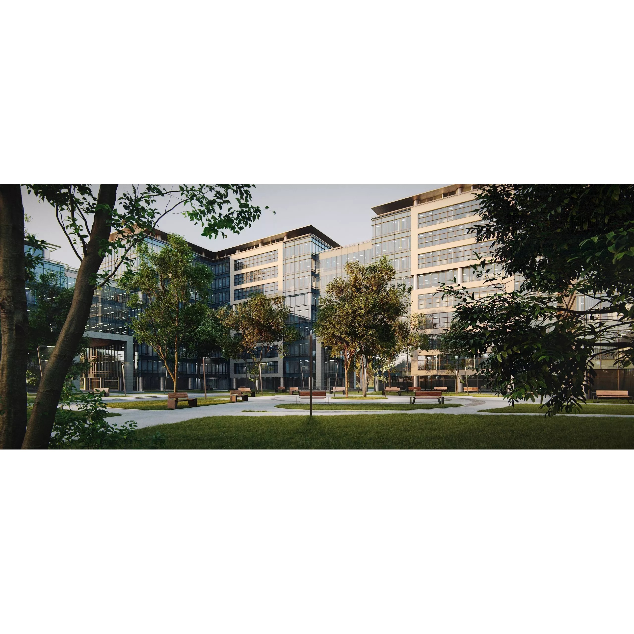 Glass Office Buildings - Modern Business Center 3D Model - View 17