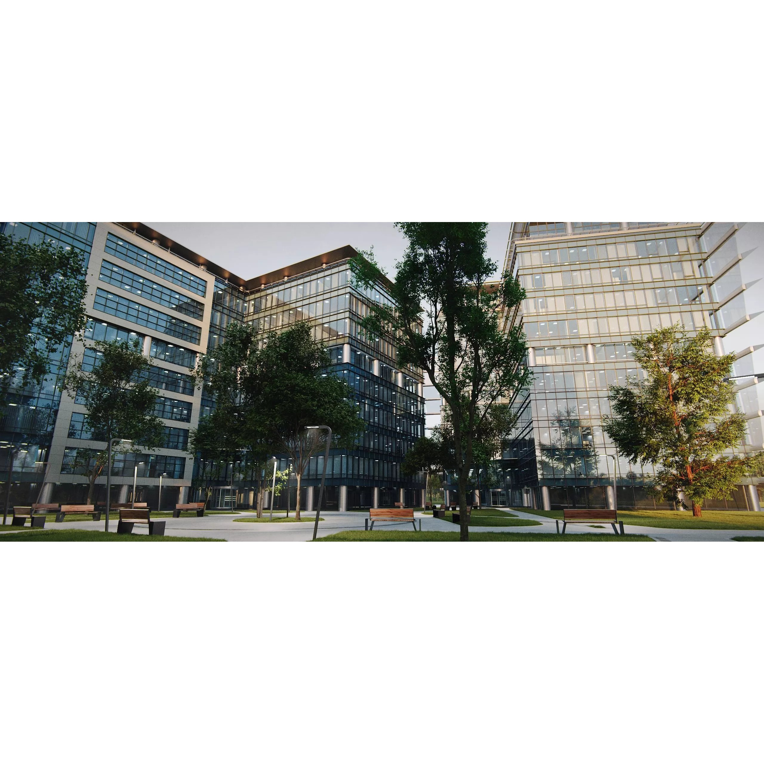 Glass Office Buildings - Modern Business Center 3D Model - View 18