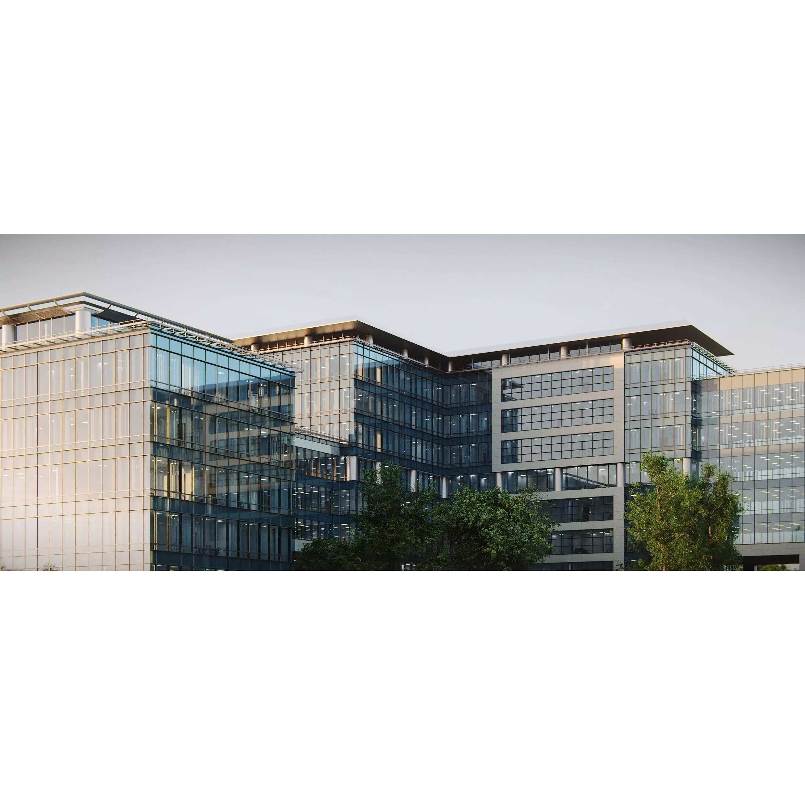 Glass Office Buildings - Modern Business Center 3D Model - View 20