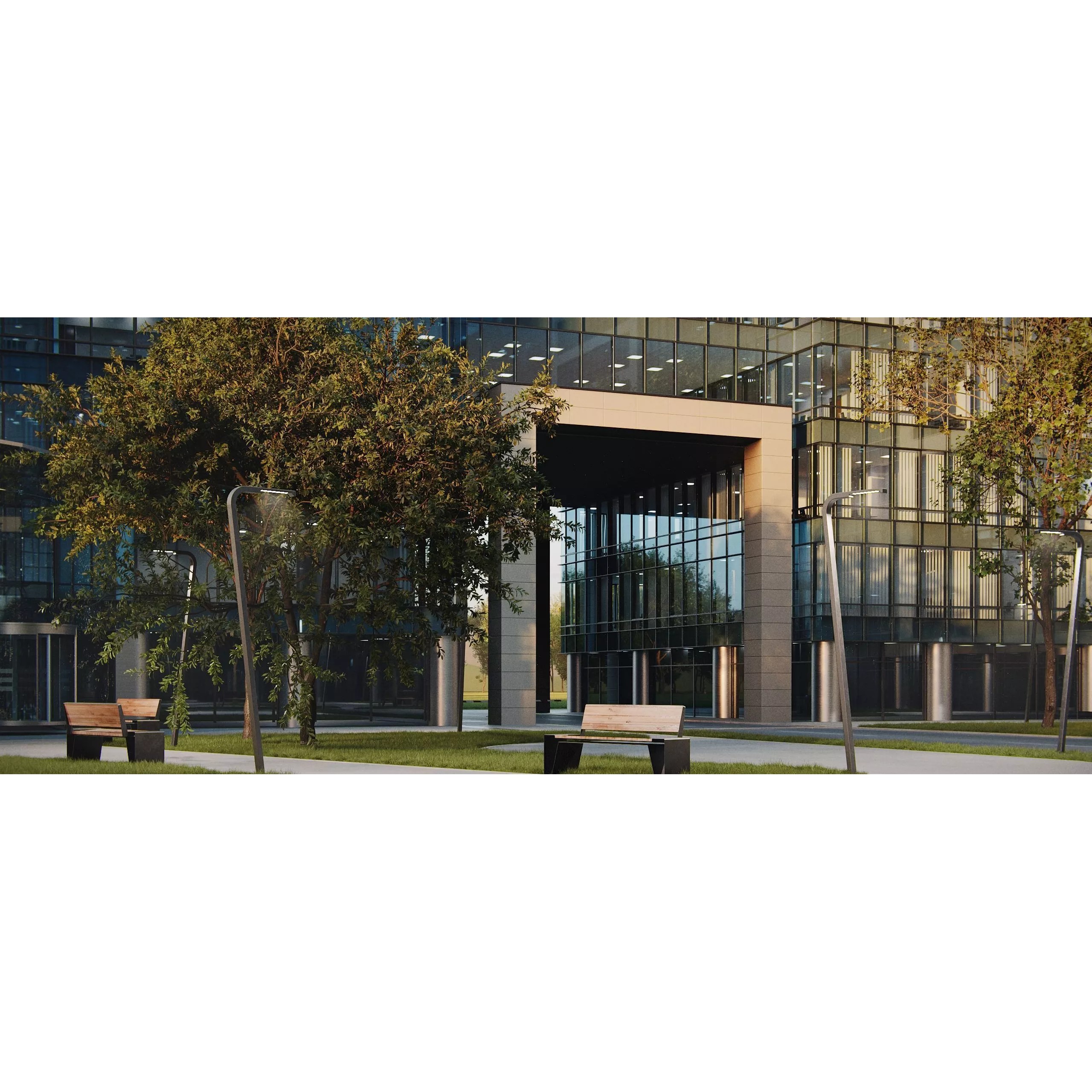 Glass Office Buildings - Modern Business Center 3D Model - View 22