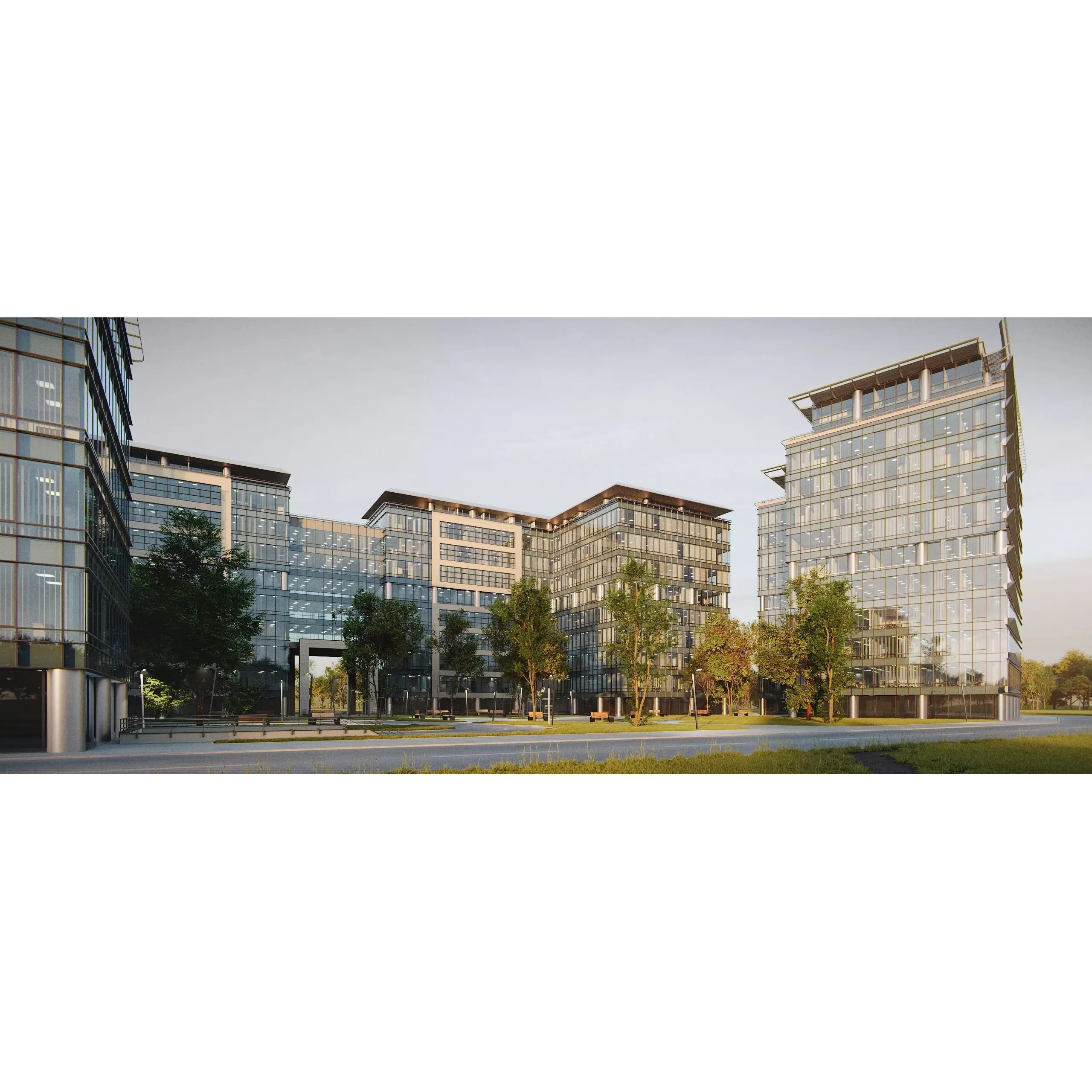 Glass Office Buildings - Modern Business Center 3D Model - View 26