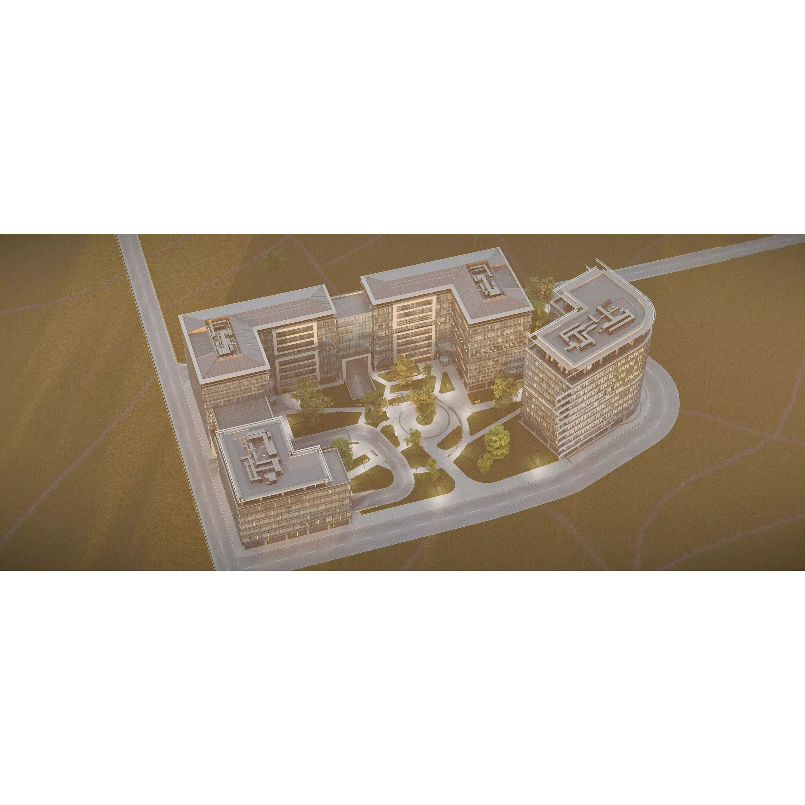 Glass Office Buildings - Modern Business Center 3D Model - View 28