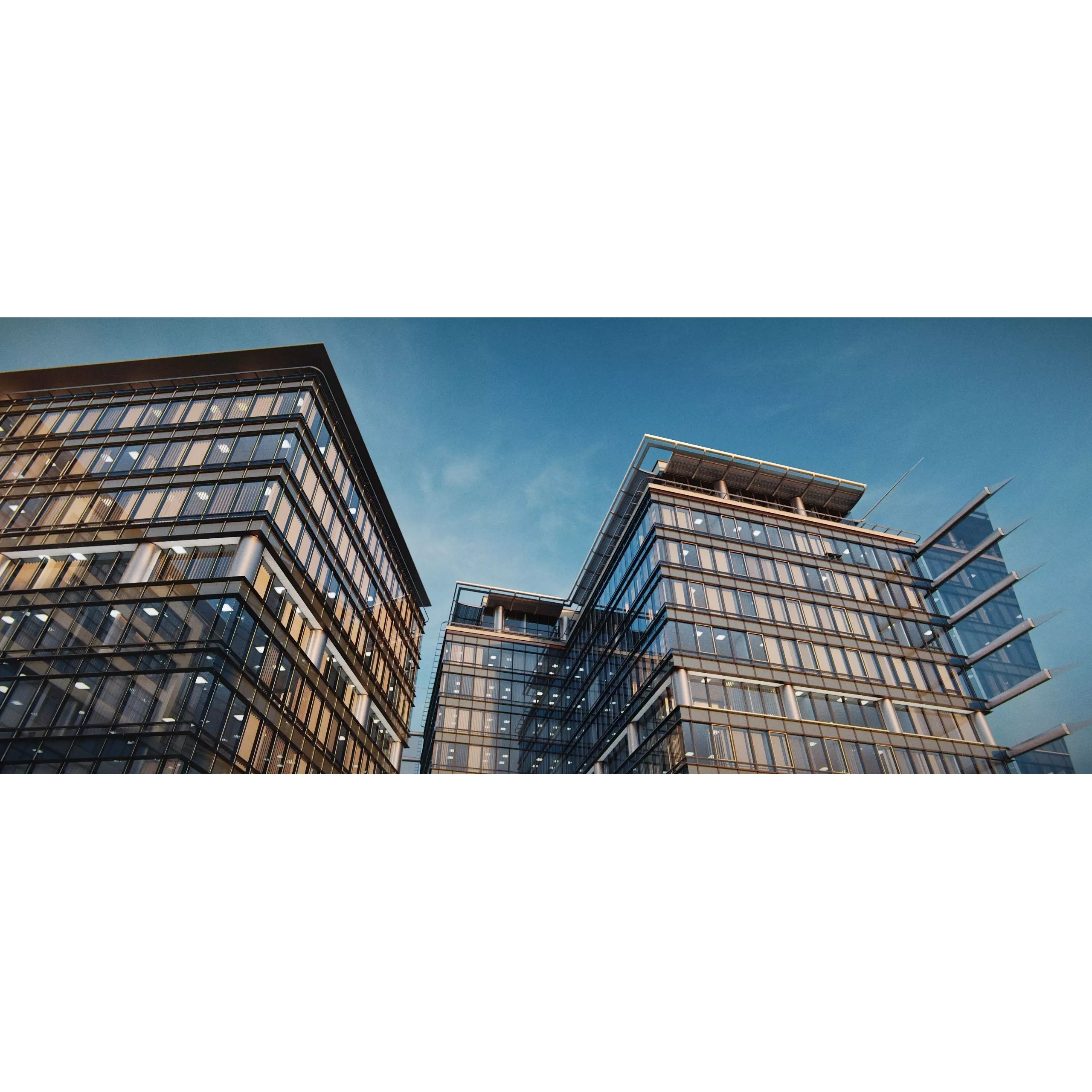 Glass Office Buildings - Modern Business Center 3D Model - View 29