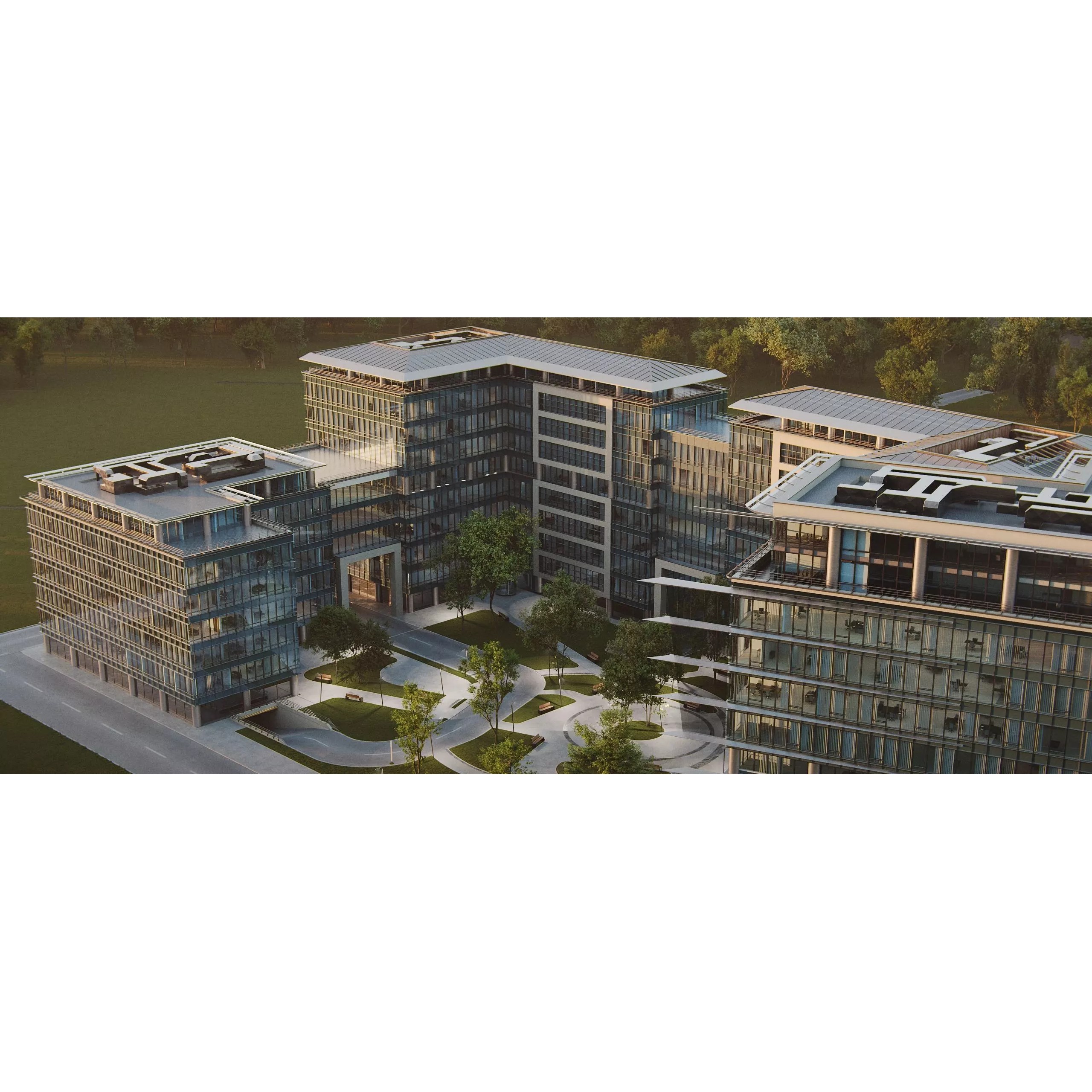 Glass Office Buildings - Modern Business Center 3D Model - View 31