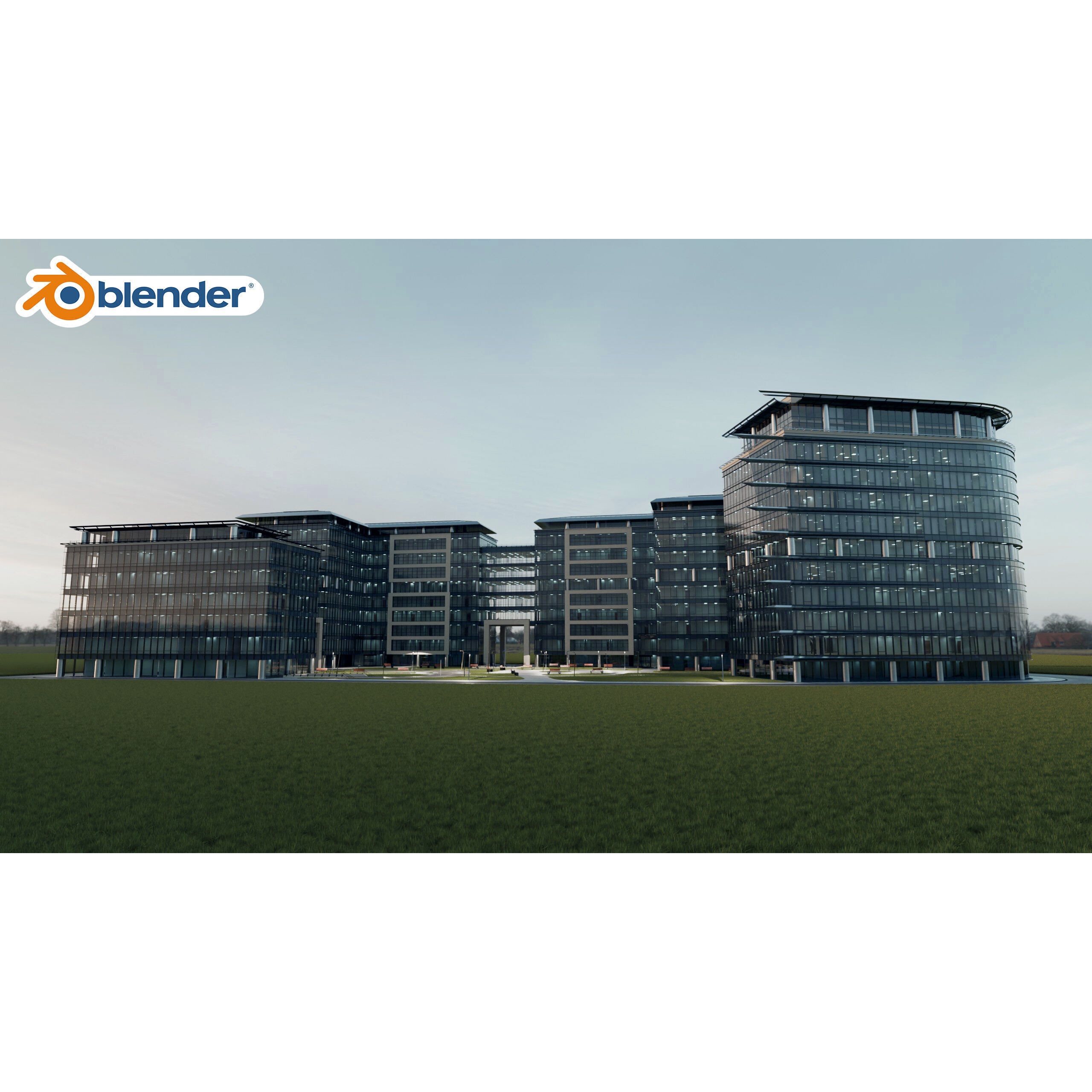 Glass Office Buildings - Modern Business Center 3D Model - View 32