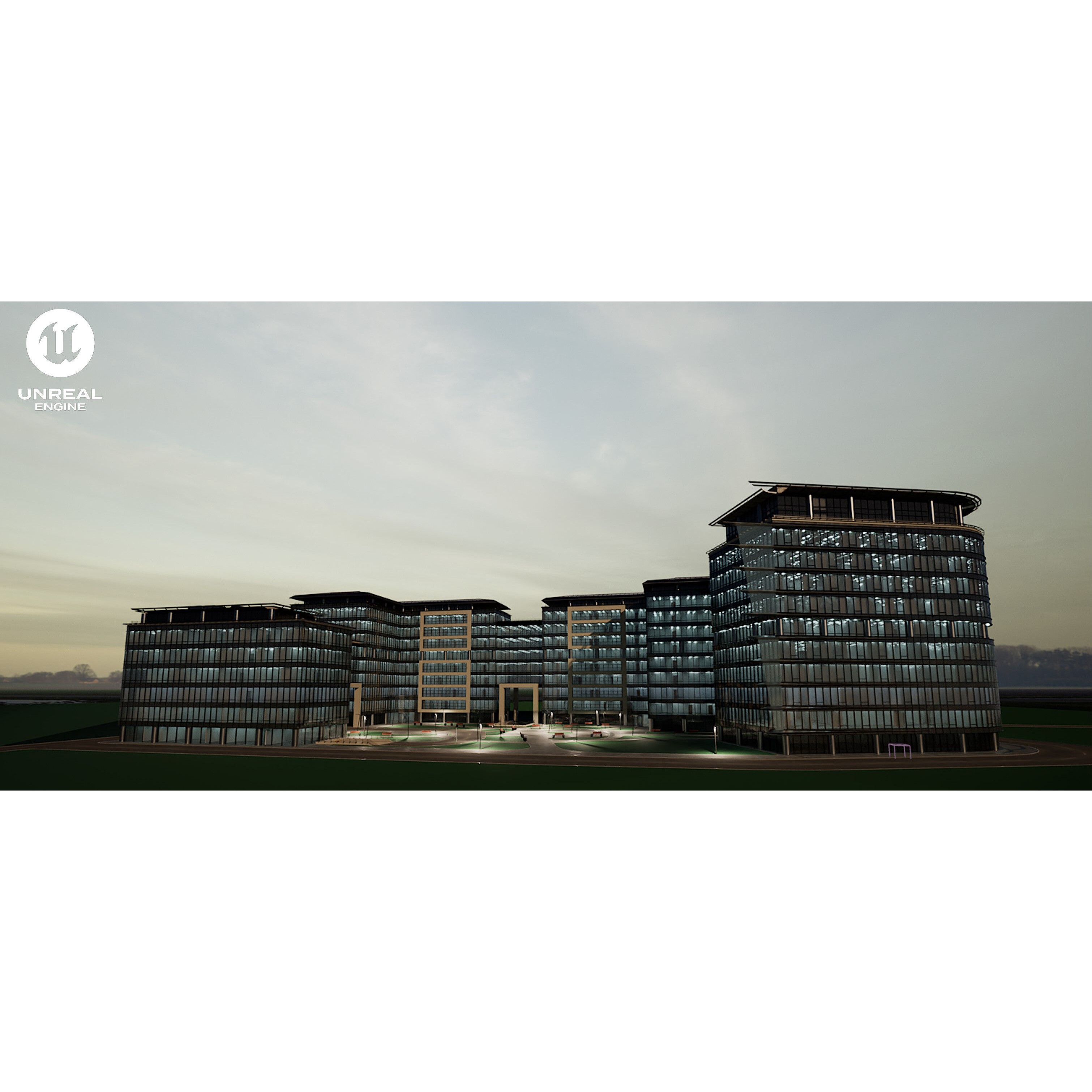 Glass Office Buildings - Modern Business Center 3D Model - View 33