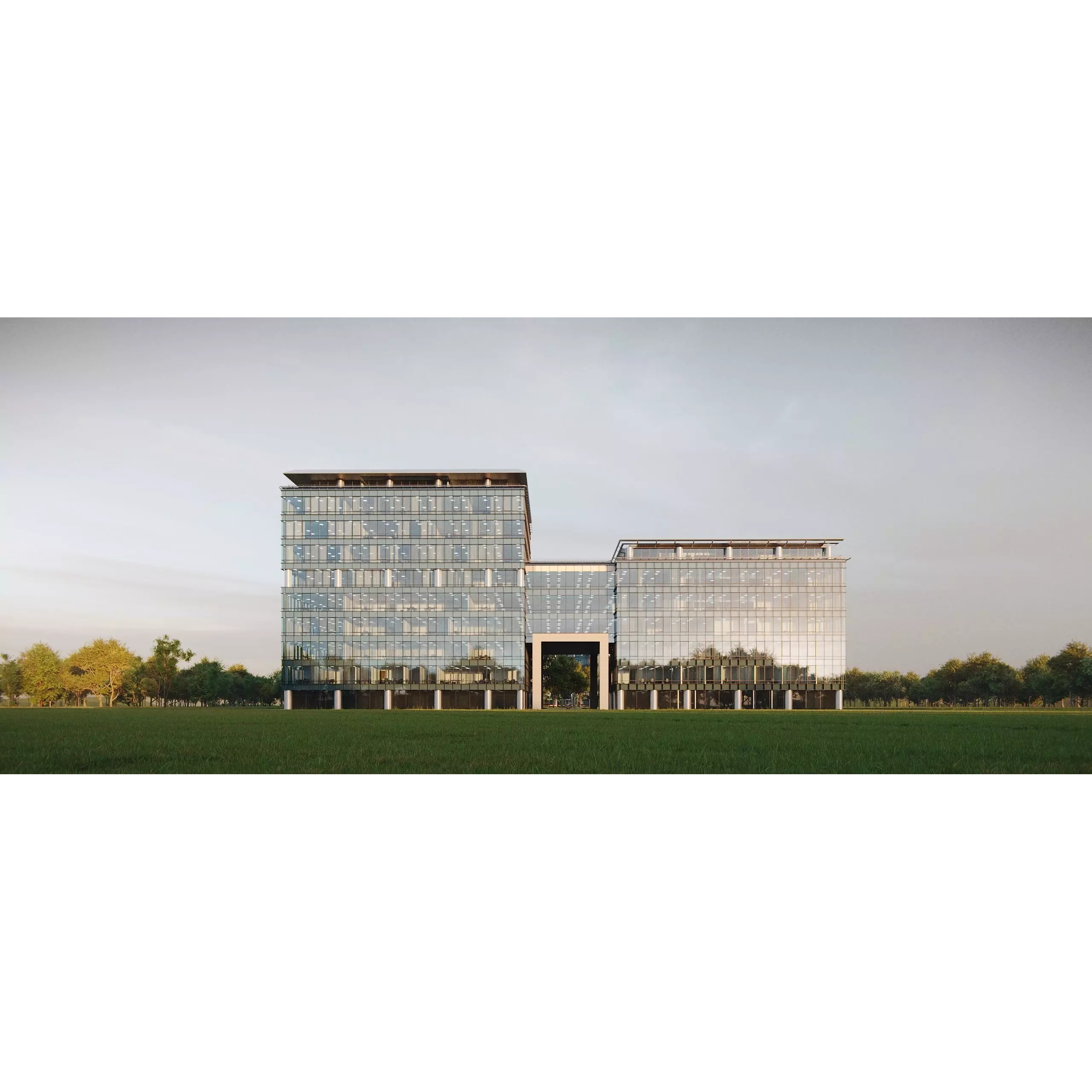 Glass Office Buildings - Modern Business Center 3D Model - View 4