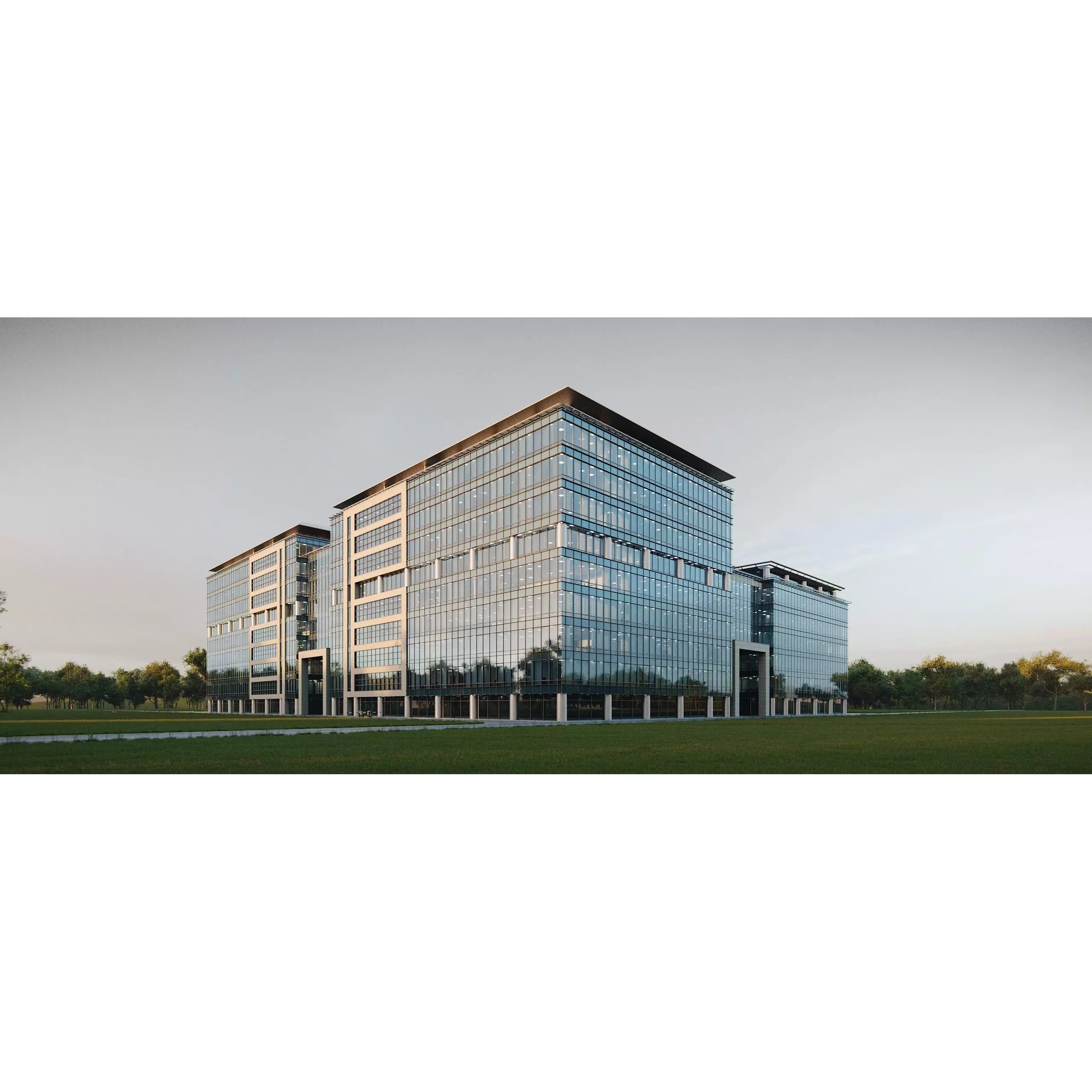 Glass Office Buildings - Modern Business Center 3D Model - View 5