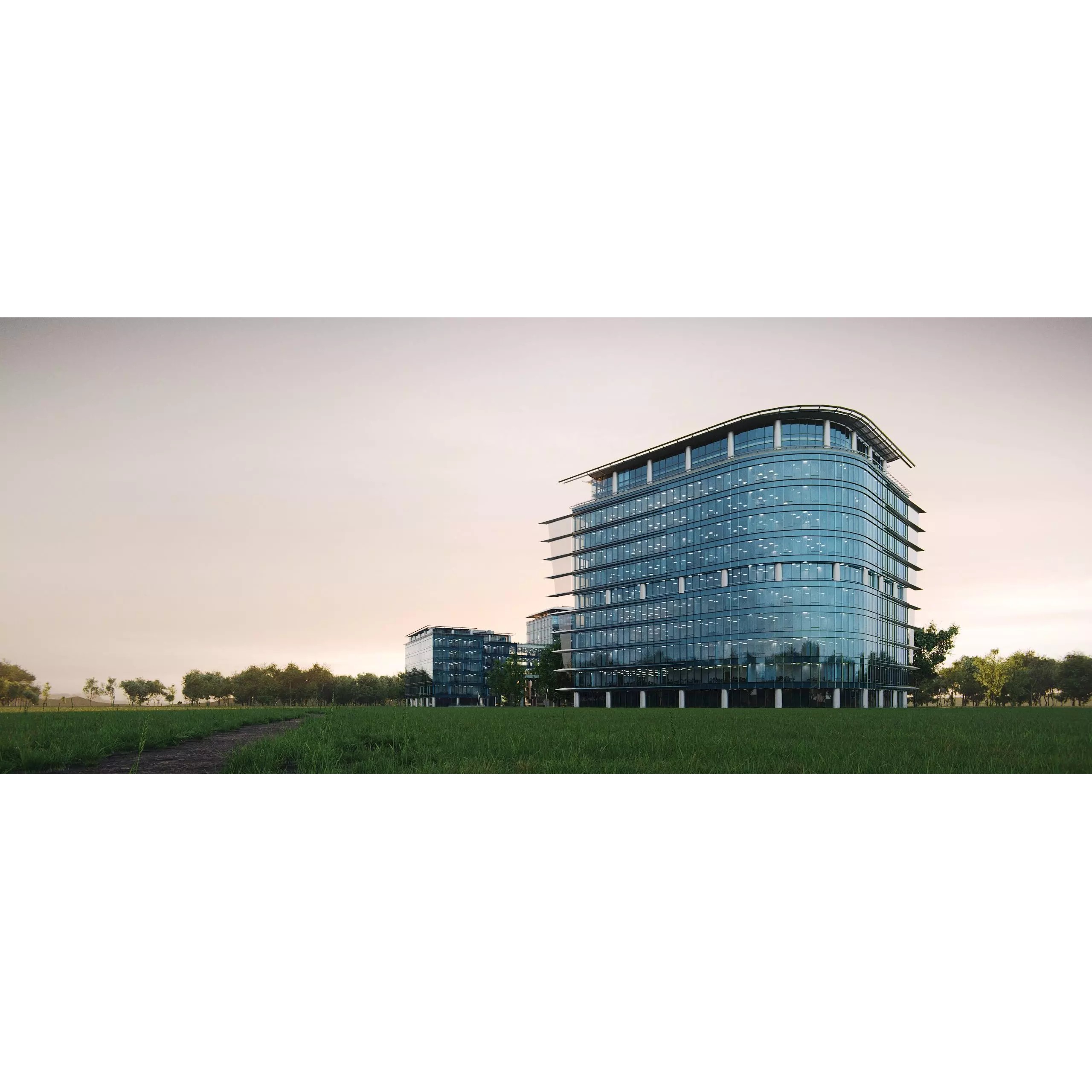 Glass Office Buildings - Modern Business Center 3D Model - View 7