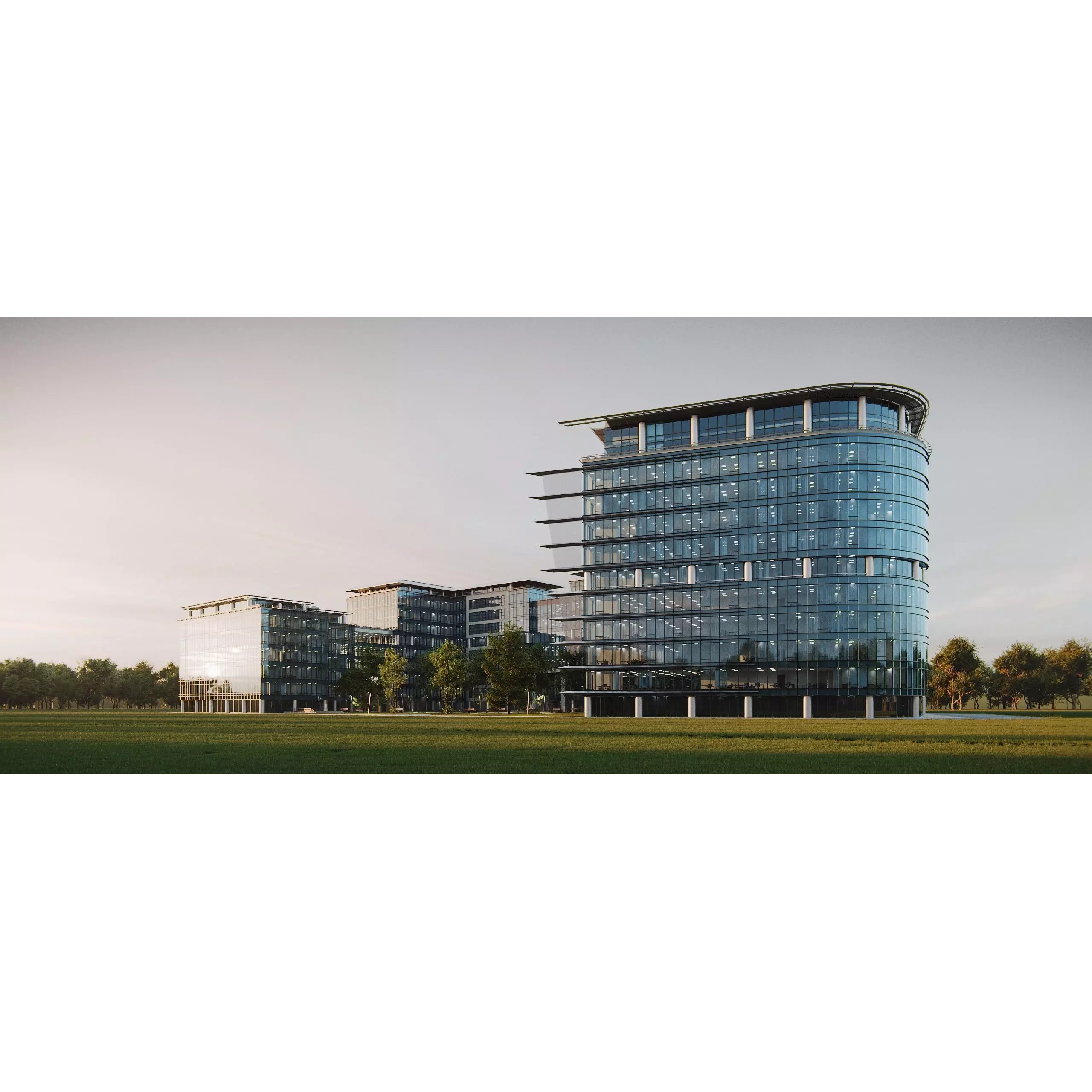 Glass Office Buildings - Modern Business Center 3D Model - View 8