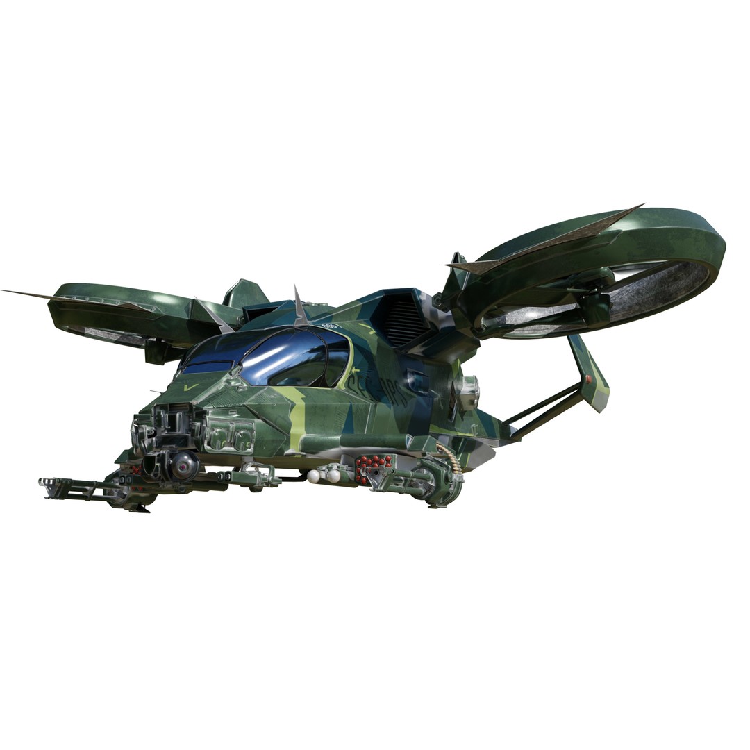 Avatar Kestrel Gunship Helicopter 3D Model – Low Poly PBR Asset - View 4