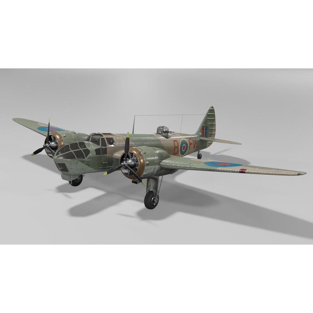 Bristol Blenheim MK IV 3D Model – Low Poly Aircraft, FBX, Blender - View 3