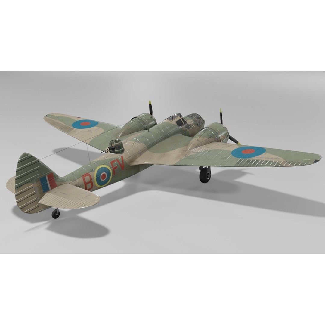Bristol Blenheim MK IV 3D Model – Low Poly Aircraft, FBX, Blender - View 5