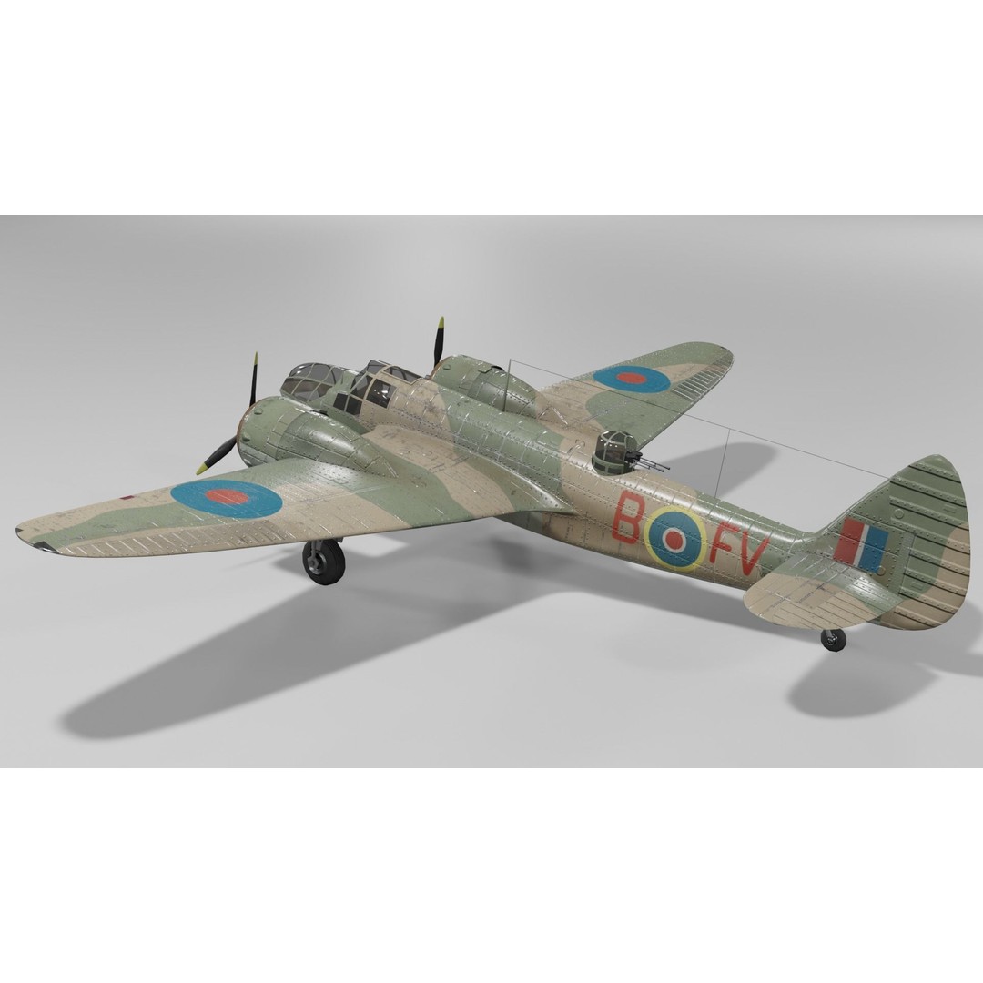 Bristol Blenheim MK IV 3D Model – Low Poly Aircraft, FBX, Blender - View 6