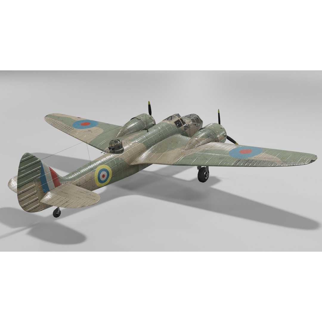 Bristol Blenheim MK IV 3D Model – Low Poly Aircraft, FBX, Blender - View 9