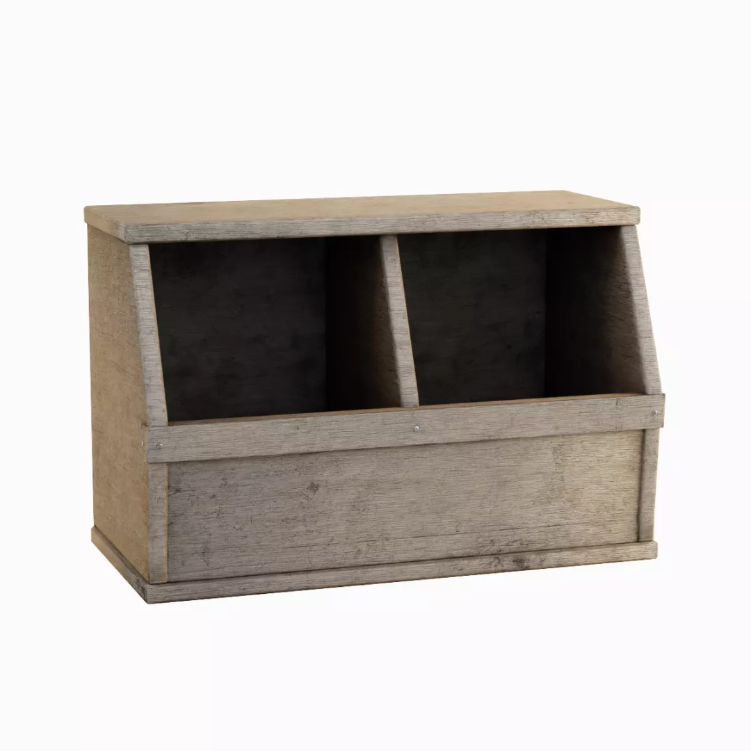 Wooden Storage Bin Set 3D Model – Low Poly Game Asset, FBX, PBR - View 10