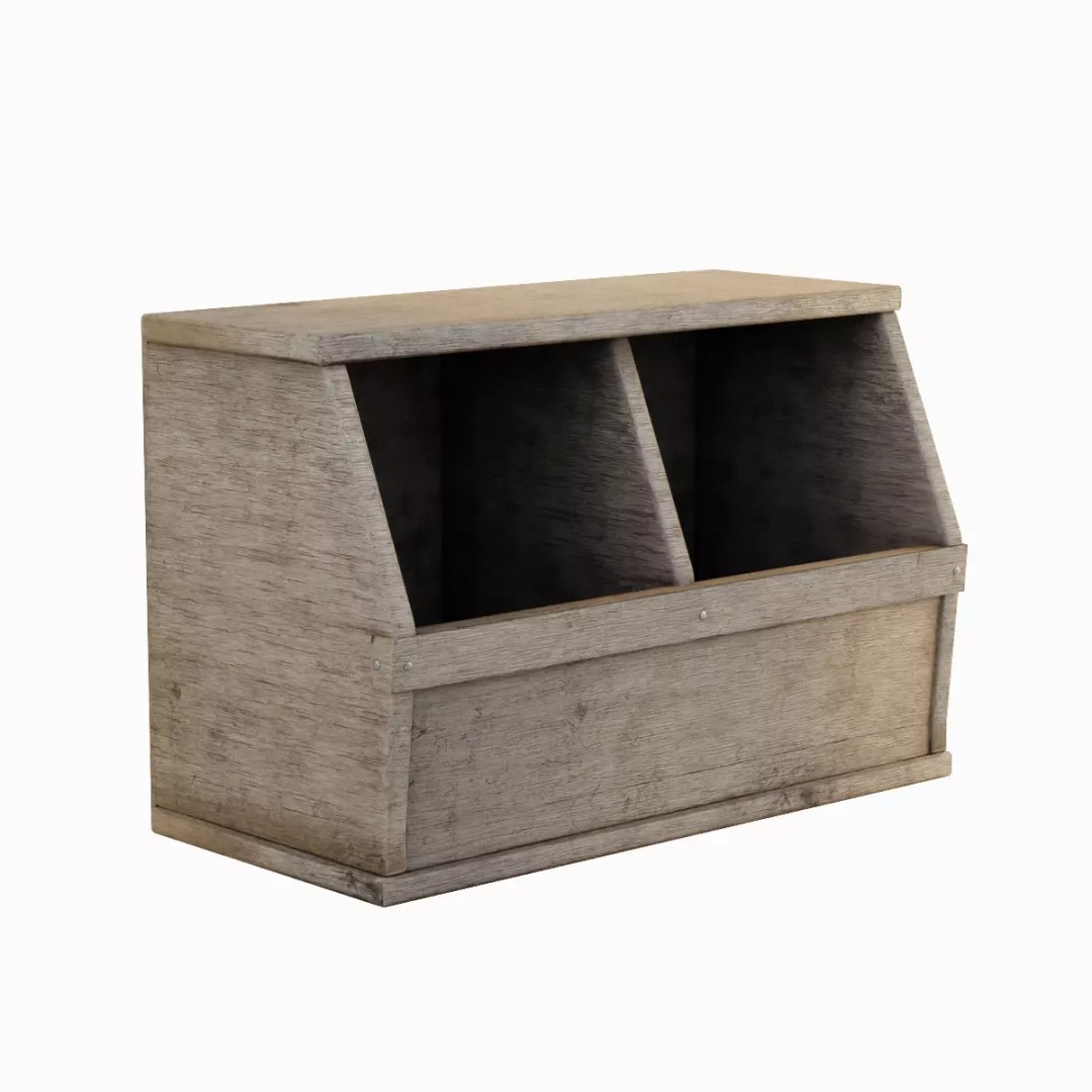 Wooden Storage Bin Set 3D Model – Low Poly Game Asset, FBX, PBR - View 11