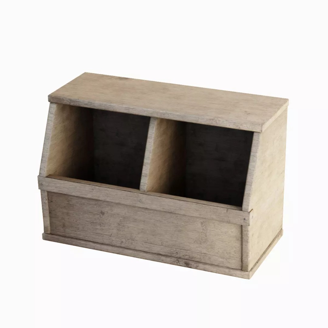 Wooden Storage Bin Set 3D Model – Low Poly Game Asset, FBX, PBR - View 12