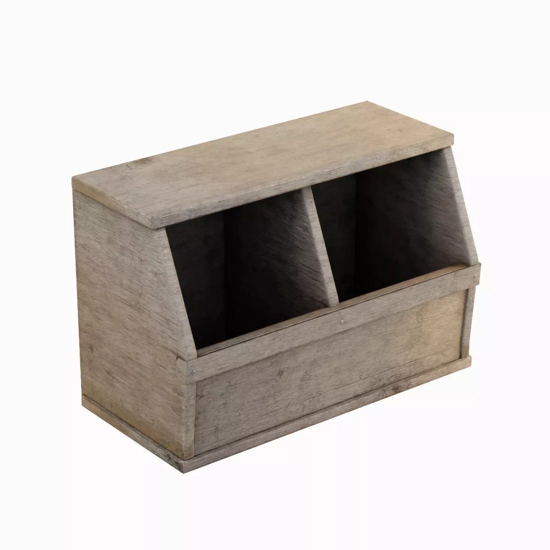 Wooden Storage Bin Set 3D Model – Low Poly Game Asset, FBX, PBR - View 14