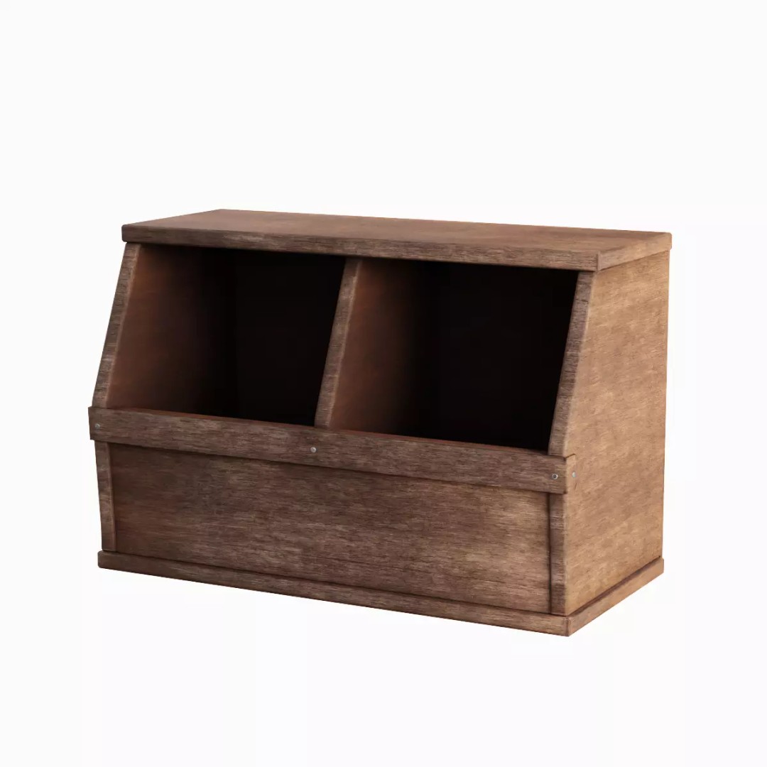 Wooden Storage Bin Set 3D Model – Low Poly Game Asset, FBX, PBR - View 15