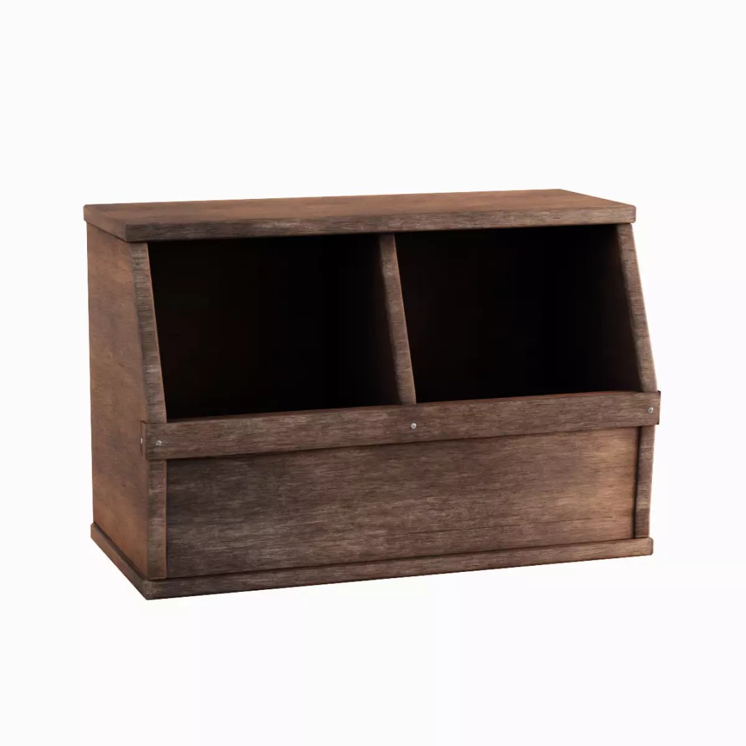 Wooden Storage Bin Set 3D Model – Low Poly Game Asset, FBX, PBR - View 16