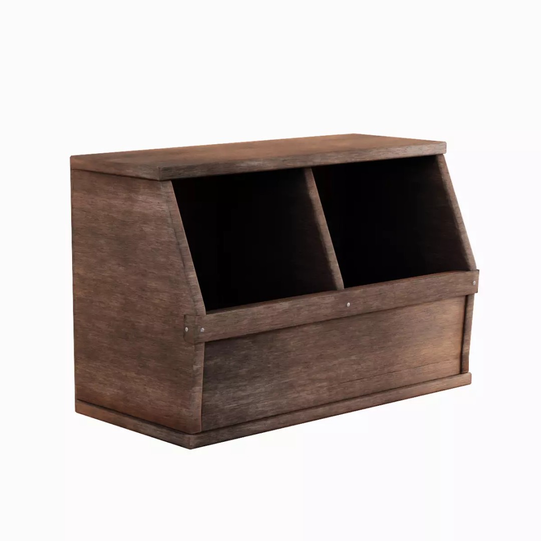 Wooden Storage Bin Set 3D Model – Low Poly Game Asset, FBX, PBR - View 17