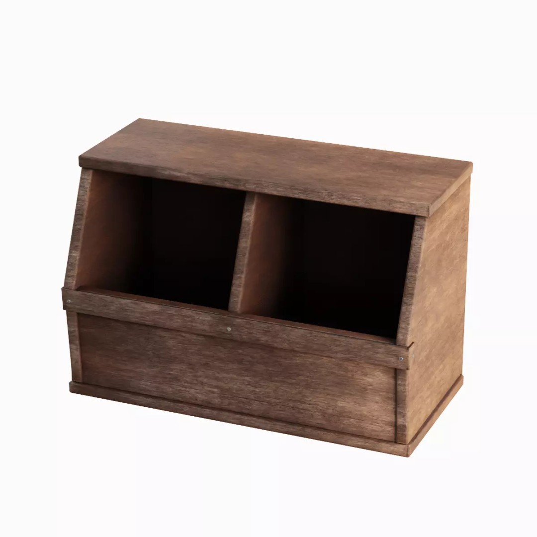 Wooden Storage Bin Set 3D Model – Low Poly Game Asset, FBX, PBR - View 18