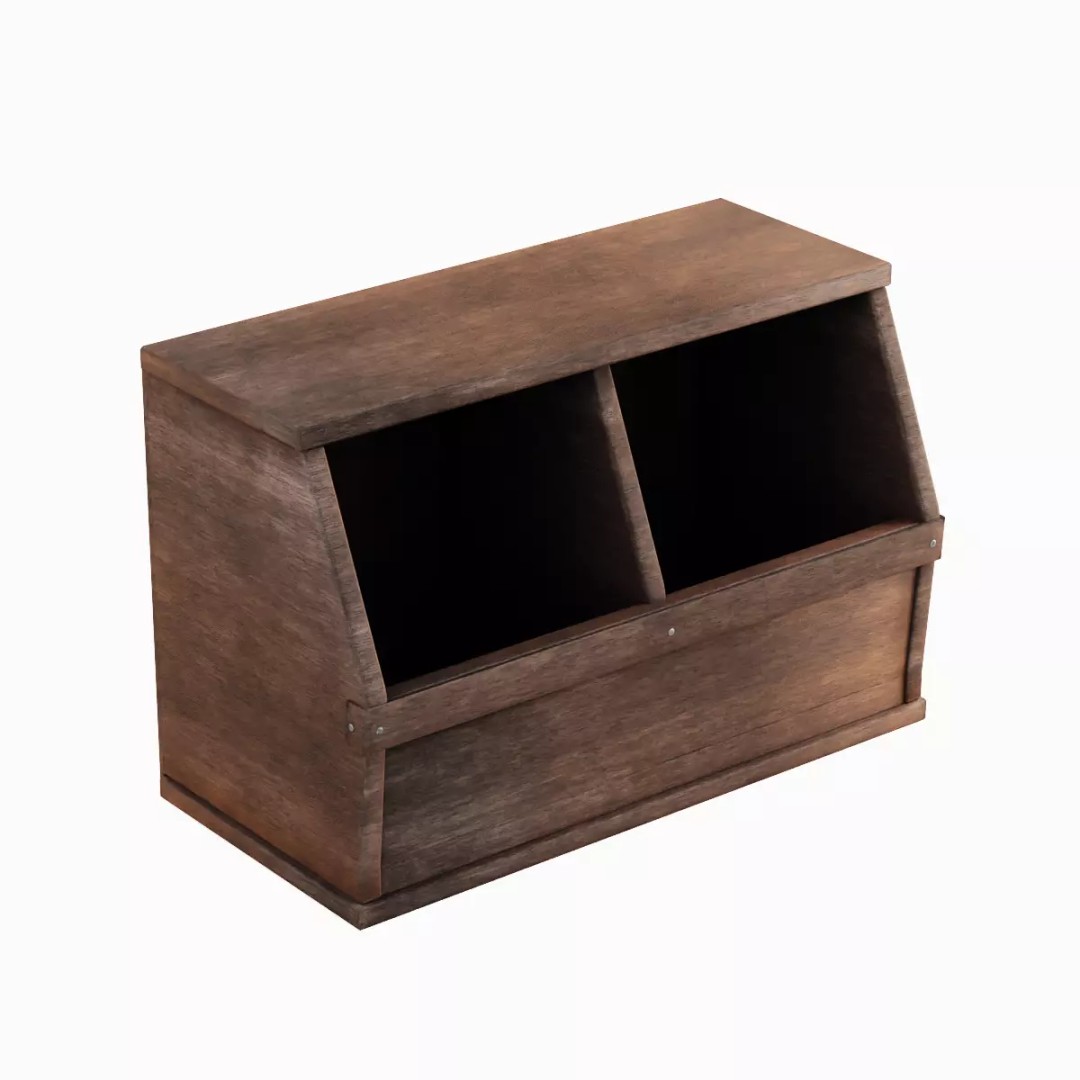 Wooden Storage Bin Set 3D Model – Low Poly Game Asset, FBX, PBR - View 20