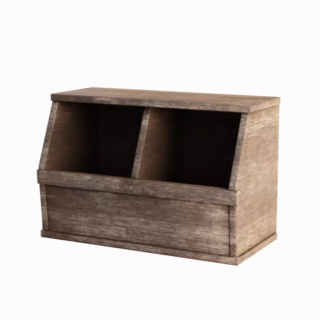 Wooden Storage Bin Set 3D Model – Low Poly Game Asset, FBX, PBR - View 21