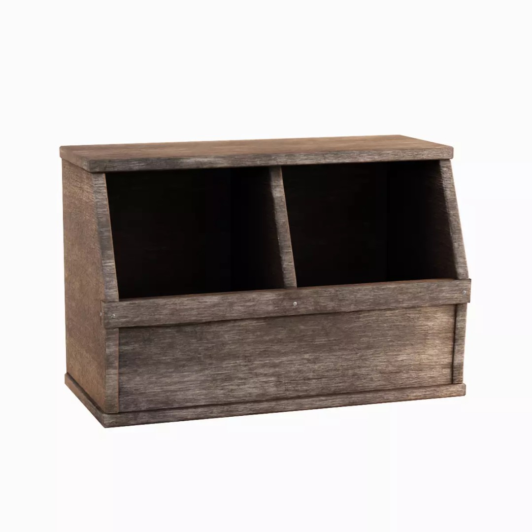 Wooden Storage Bin Set 3D Model – Low Poly Game Asset, FBX, PBR - View 22
