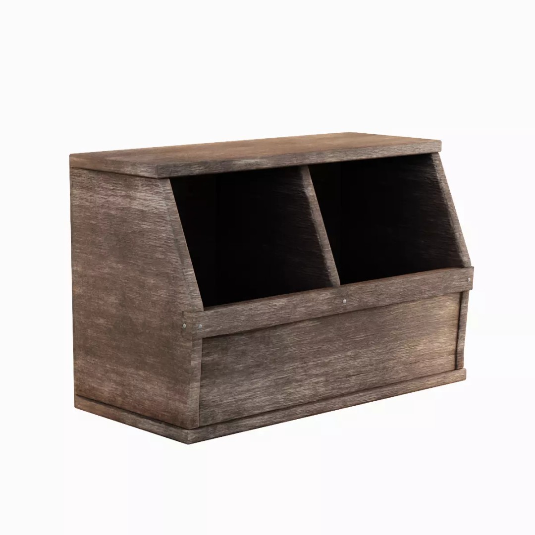 Wooden Storage Bin Set 3D Model – Low Poly Game Asset, FBX, PBR - View 23