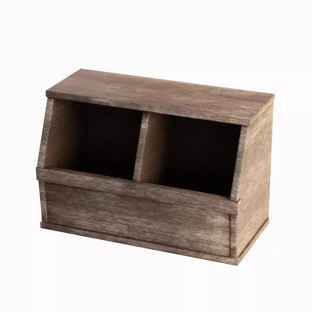 Wooden Storage Bin Set 3D Model – Low Poly Game Asset, FBX, PBR - View 24