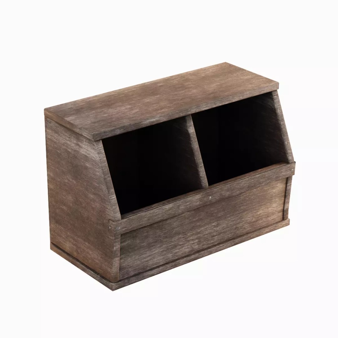 Wooden Storage Bin Set 3D Model – Low Poly Game Asset, FBX, PBR - View 26