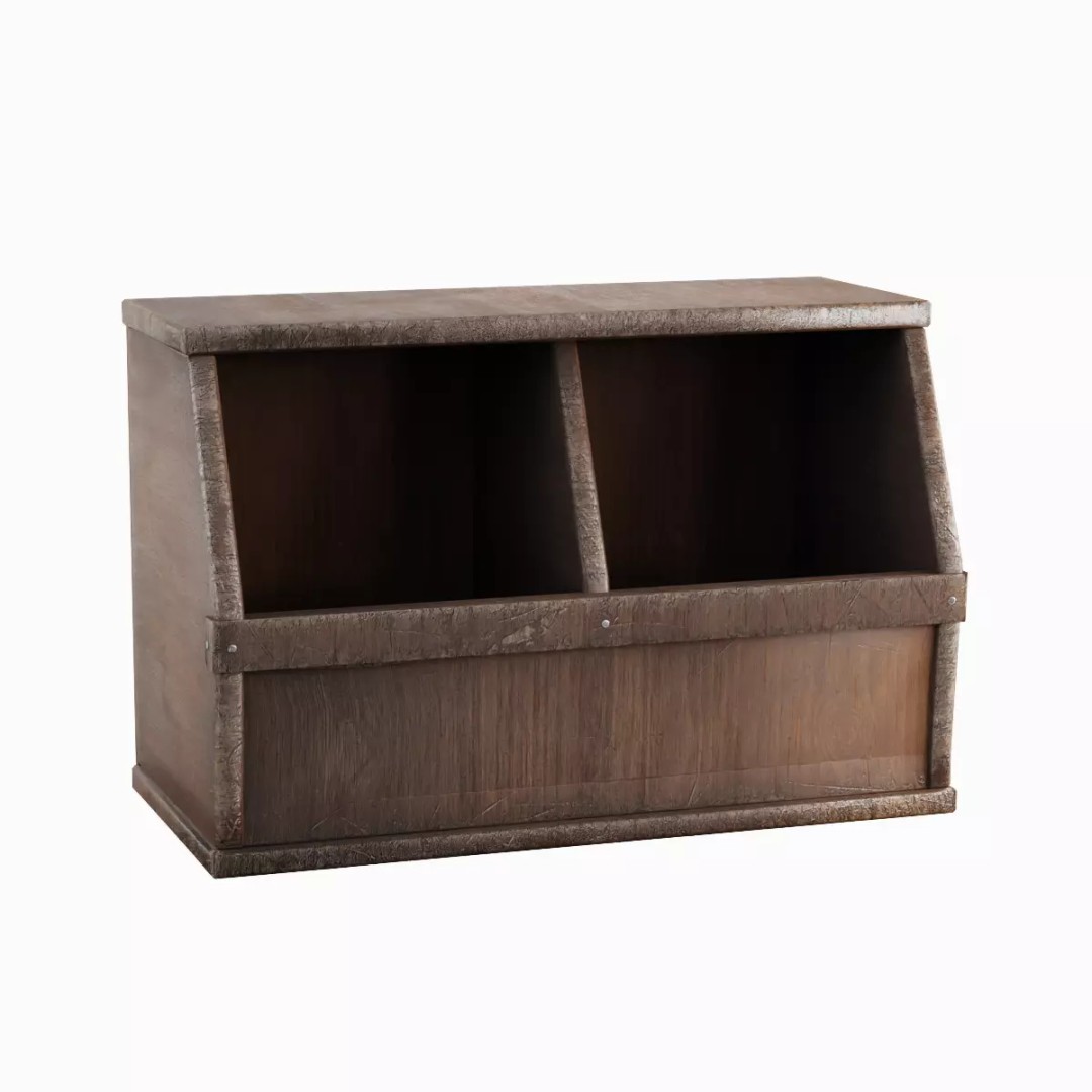 Wooden Storage Bin Set 3D Model – Low Poly Game Asset, FBX, PBR - View 3