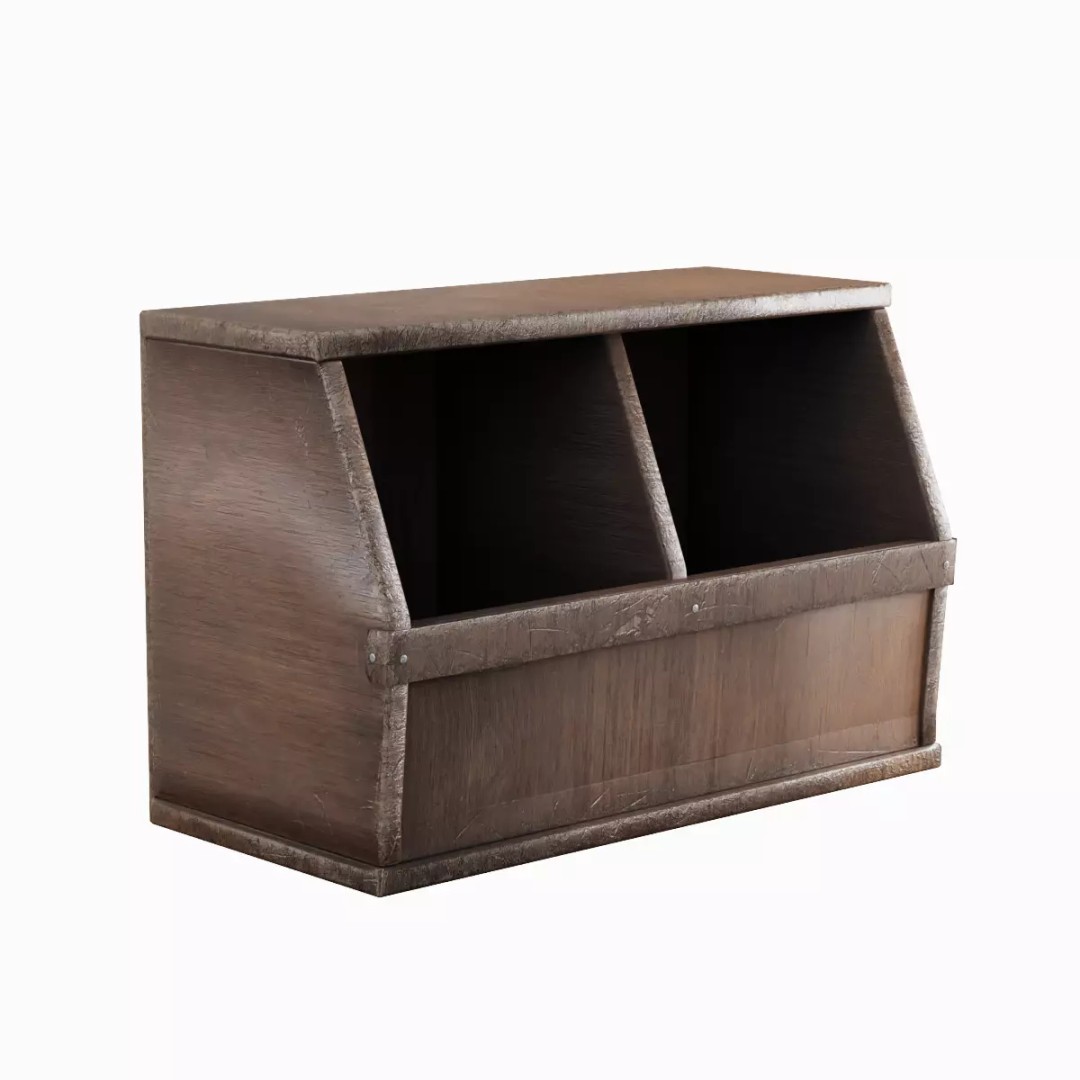 Wooden Storage Bin Set 3D Model – Low Poly Game Asset, FBX, PBR - View 4
