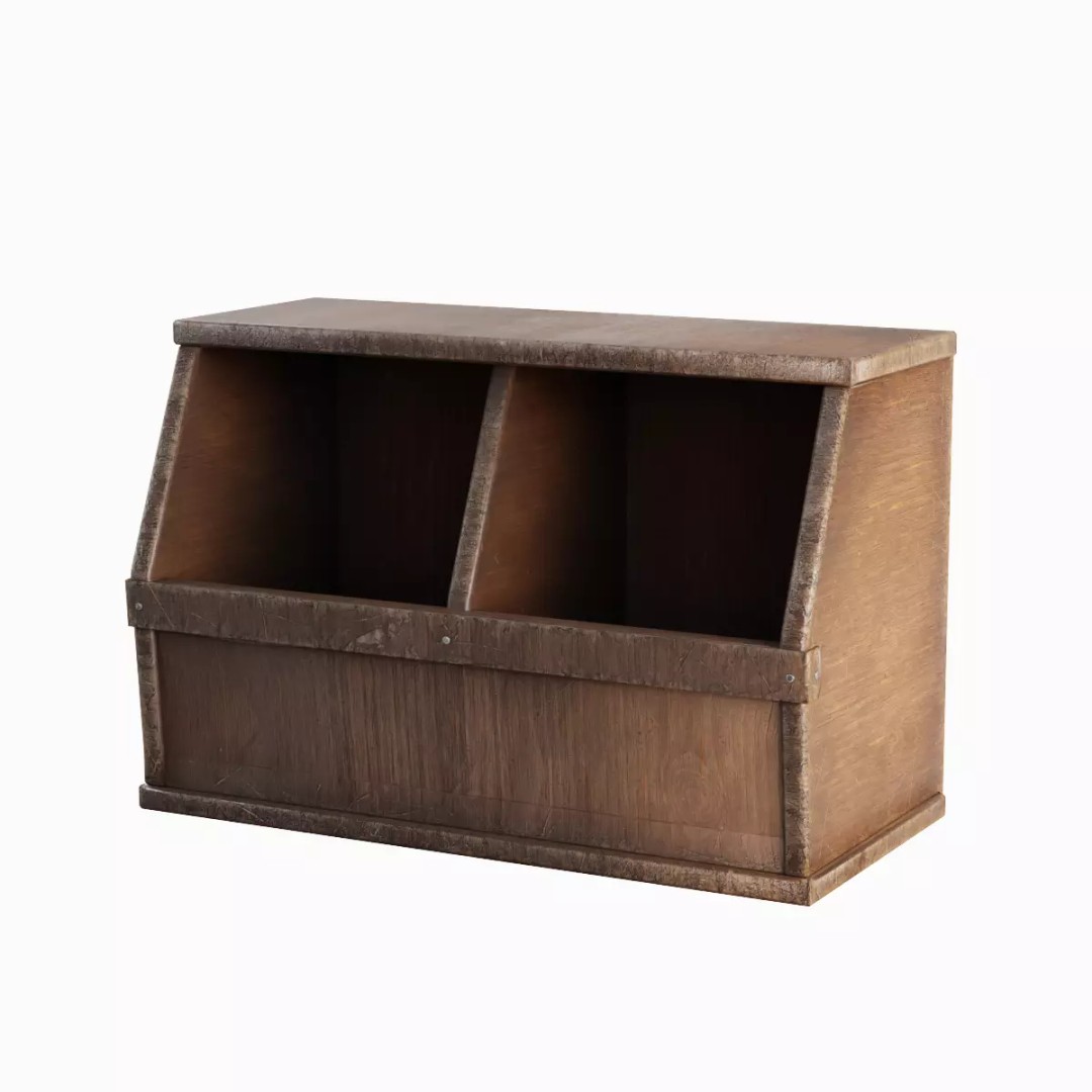 Wooden Storage Bin Set 3D Model – Low Poly Game Asset, FBX, PBR - View 5