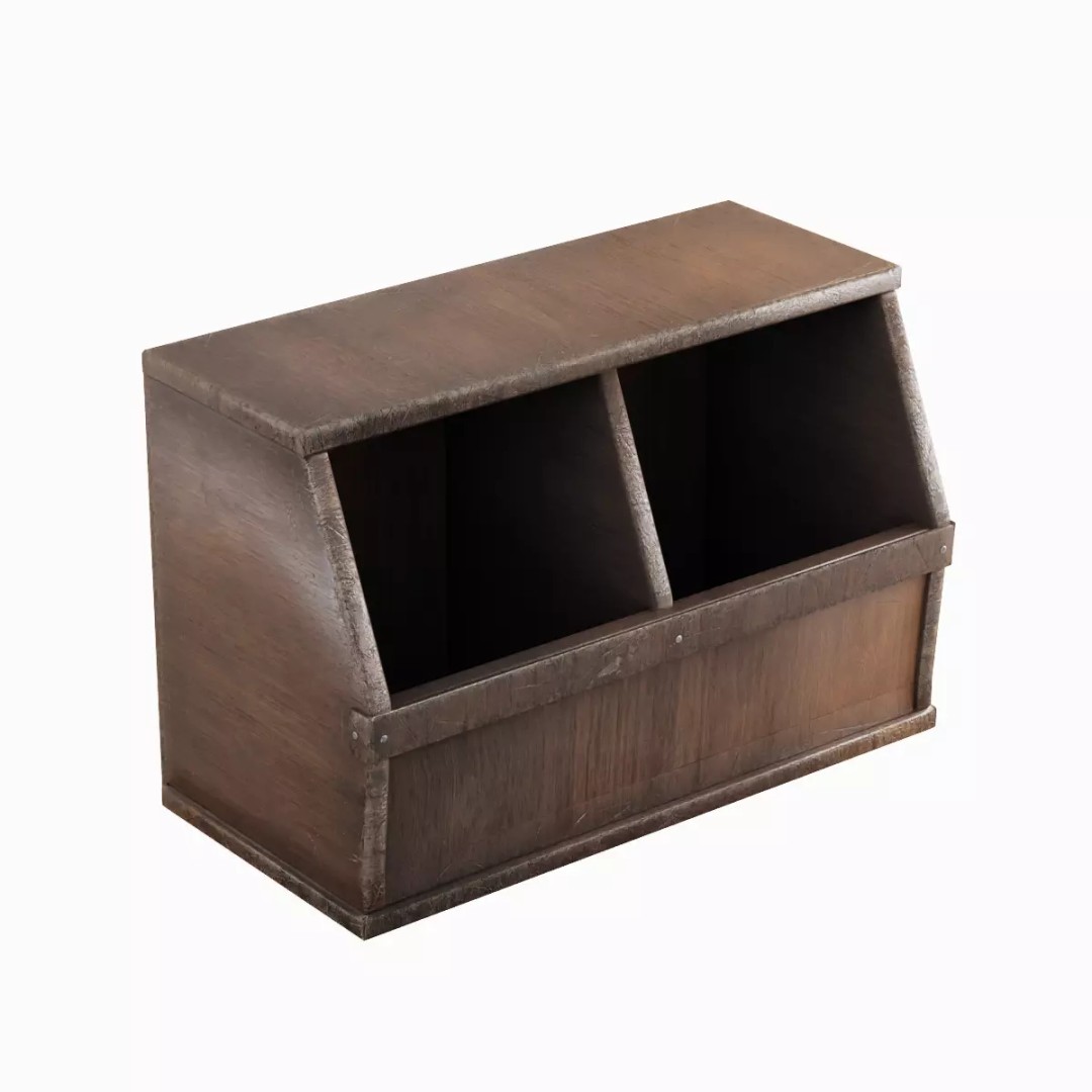 Wooden Storage Bin Set 3D Model – Low Poly Game Asset, FBX, PBR - View 7