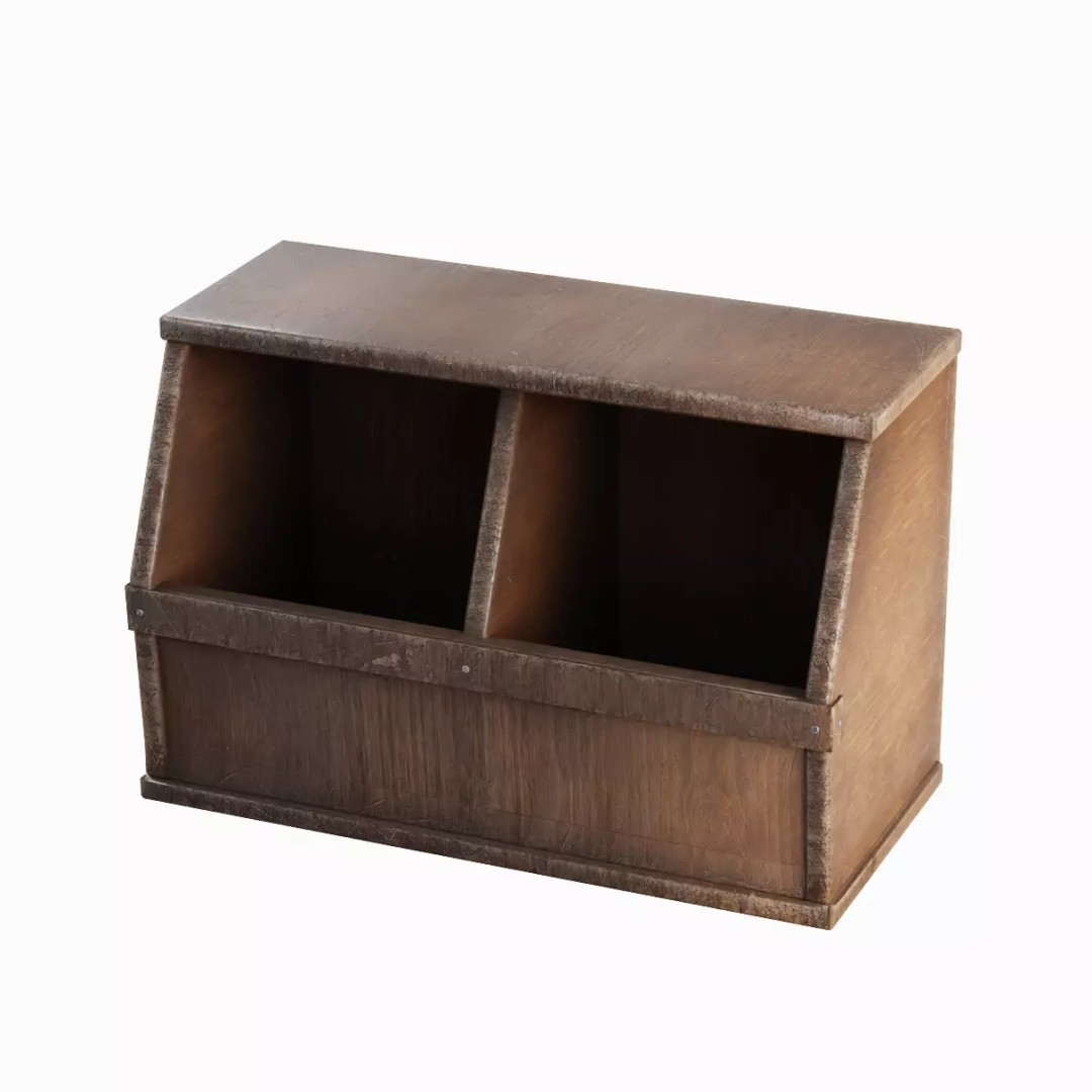 Wooden Storage Bin Set 3D Model – Low Poly Game Asset, FBX, PBR - View 8