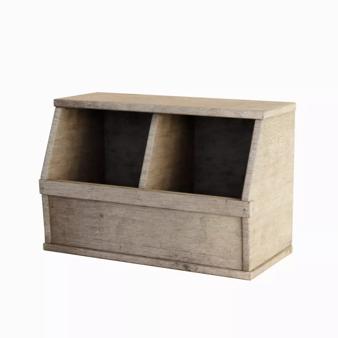 Wooden Storage Bin Set 3D Model – Low Poly Game Asset, FBX, PBR - View 9