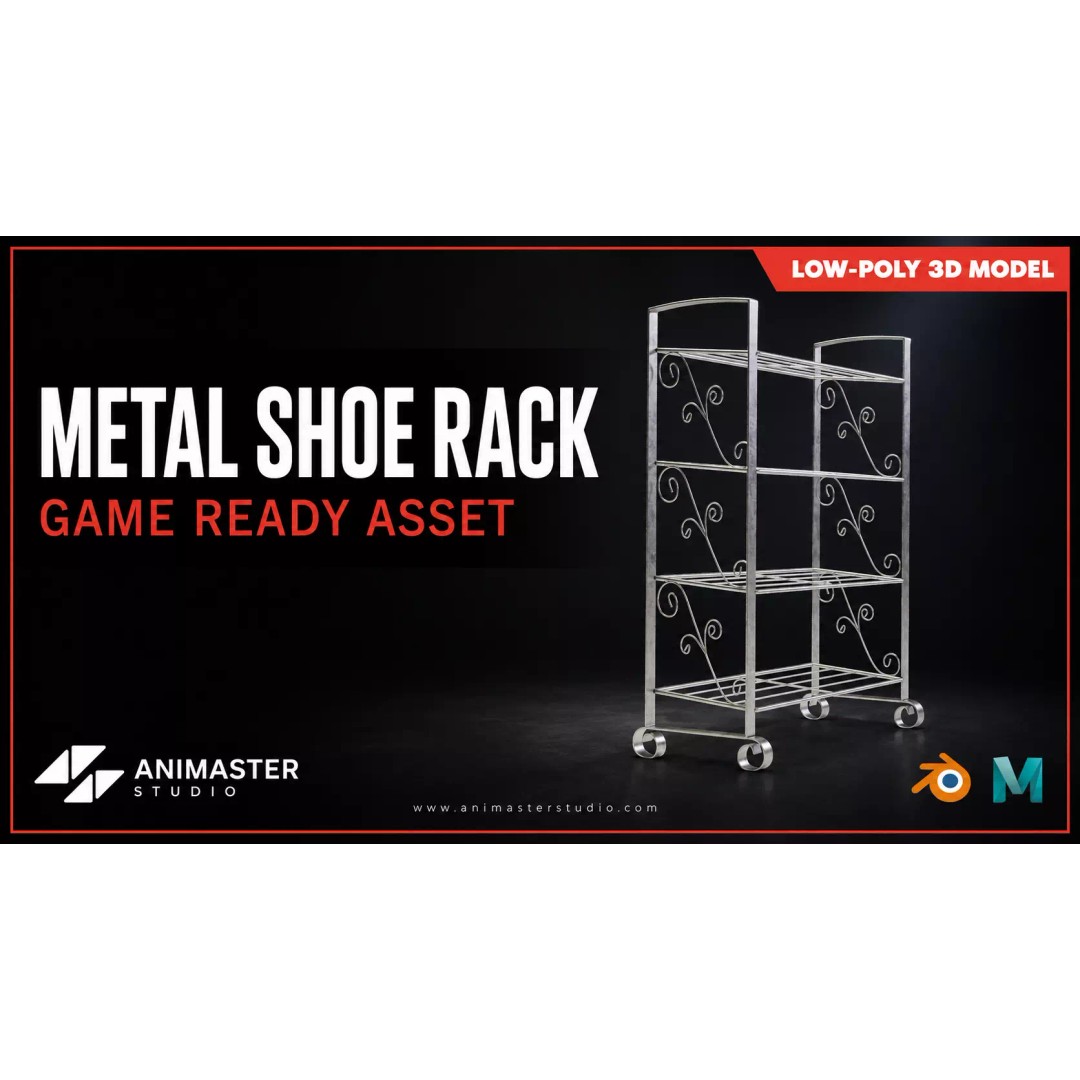 Multilayer Metal Shoe Rack 3D Model – Low Poly Storage Organizer, FBX, OBJ - View 2