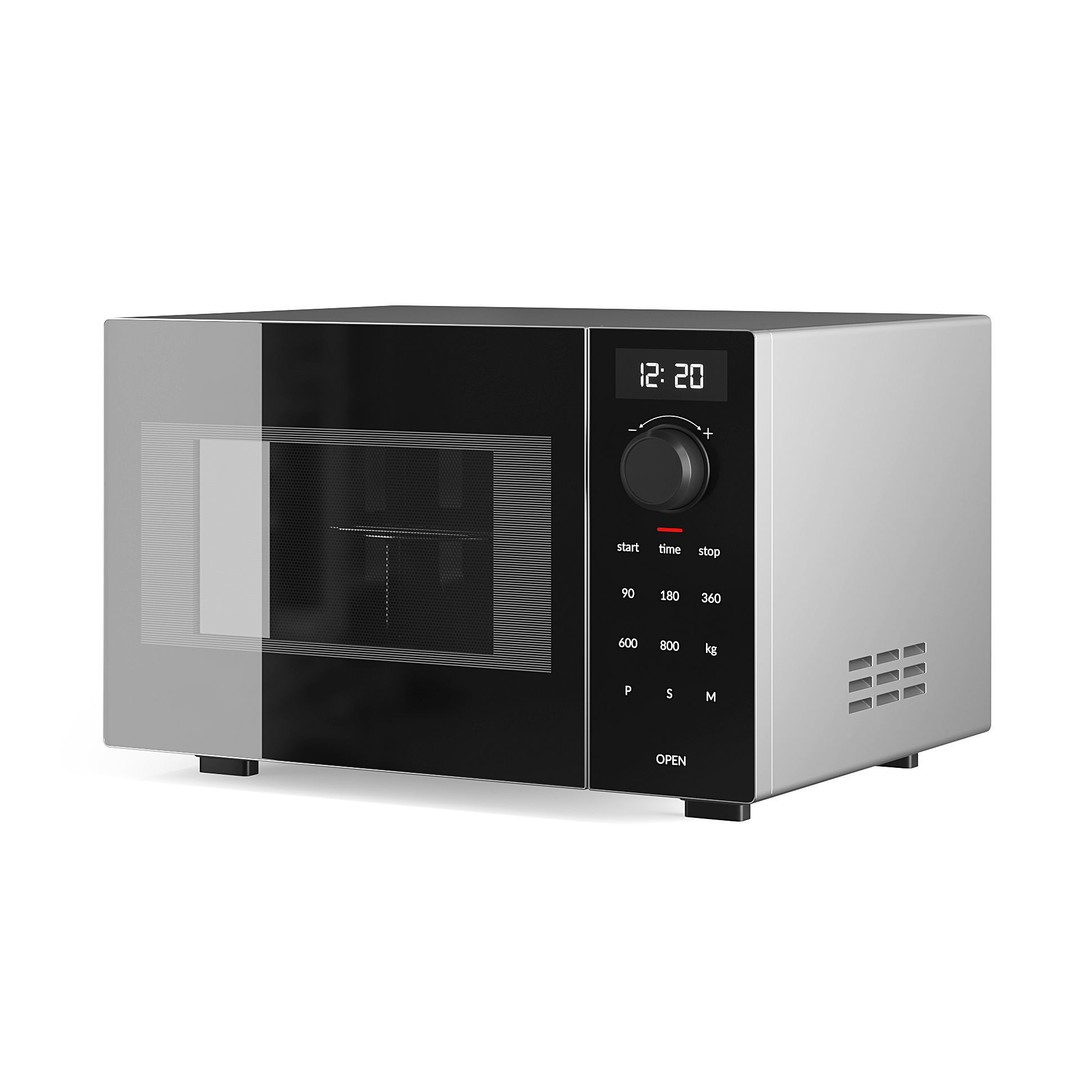 Stainless Steel Microwave 3D Model – Free Standing Kitchen Appliance, FBX, OBJ - View 4