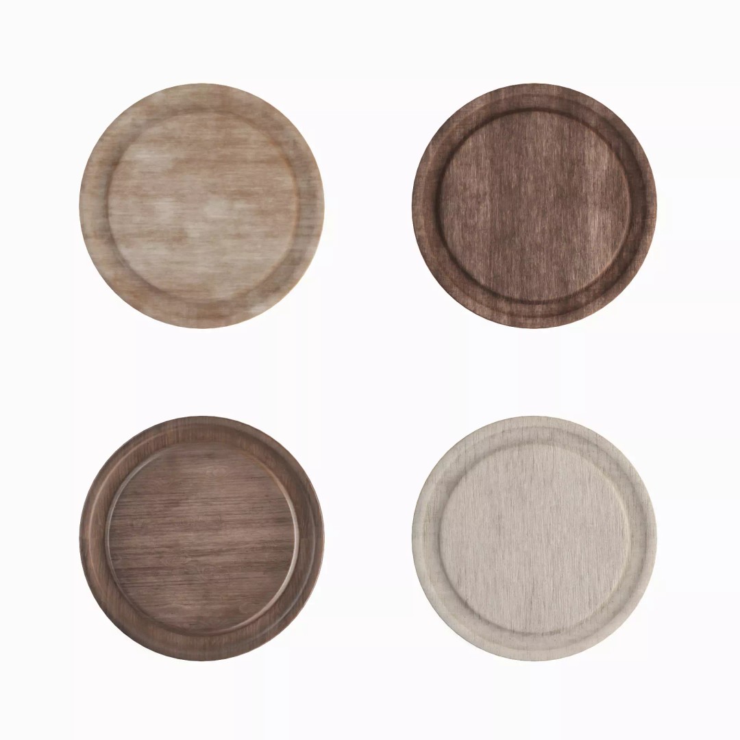 Round Chopping Board Set 3D Model – Low Poly Game Asset, FBX & More - View 2