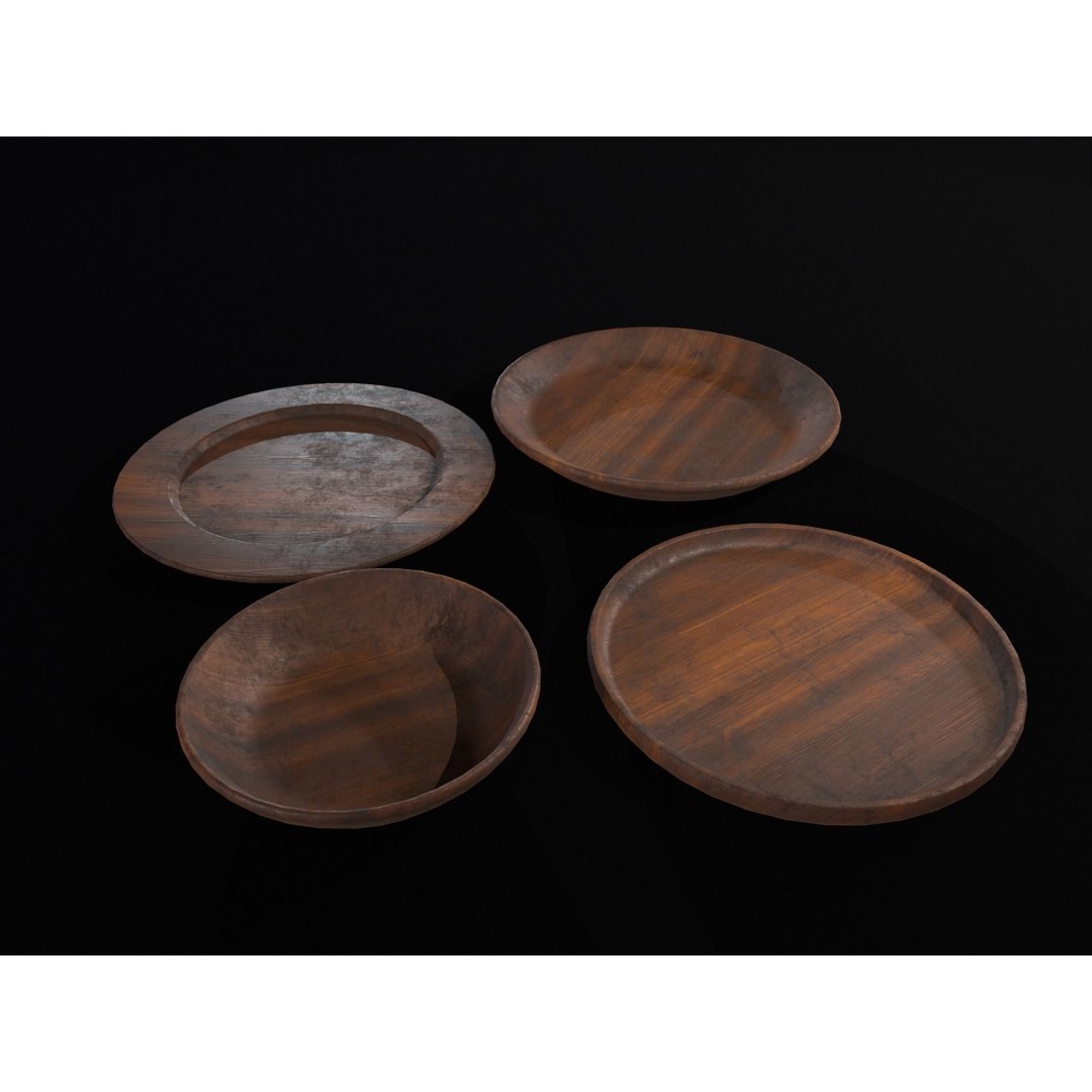 Medieval Wood Dishes Set 3D Model – Low Poly Kitchenware, FBX, OBJ - View 11