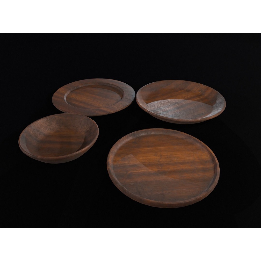Medieval Wood Dishes Set 3D Model – Low Poly Kitchenware, FBX, OBJ - View 13